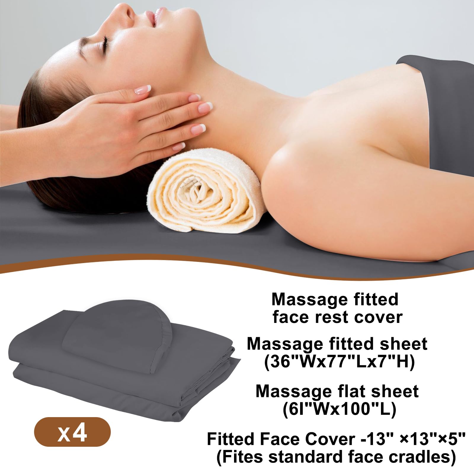 Premium 4-Piece Microfiber Massage Table Sheet Set - Includes Table Cover, Fitted Sheet & Face Rest Cover (Grey) - Soft, Durable & Hygienic for Spa, Salon & Professional Massage Therapy