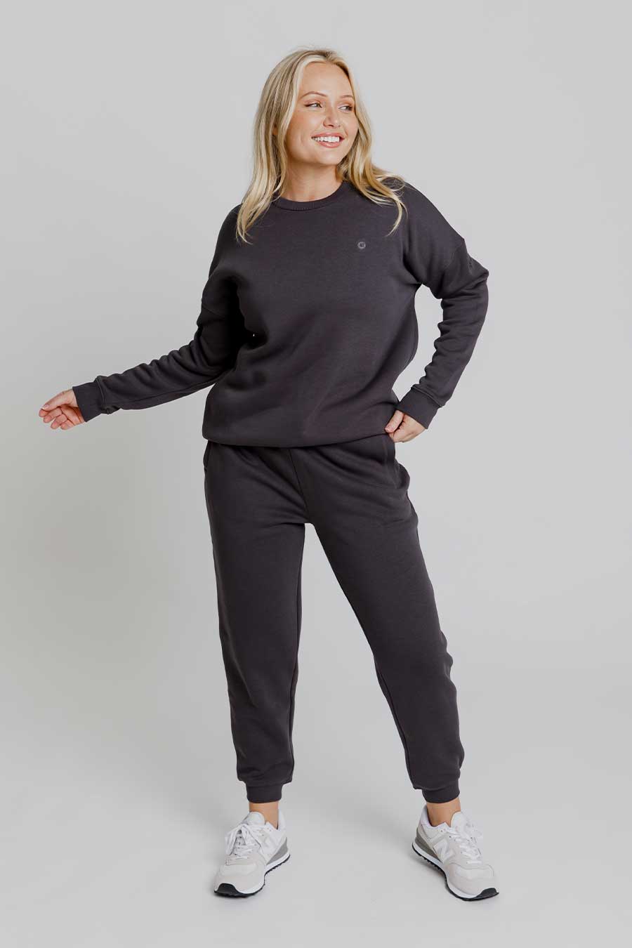 Off Duty Sweatshirt for Women & Men - Soft Cotton Pullover Hoodie in Charcoal Black | Casual Loungewear, Streetwear Fashion, and Cozy Home Wear