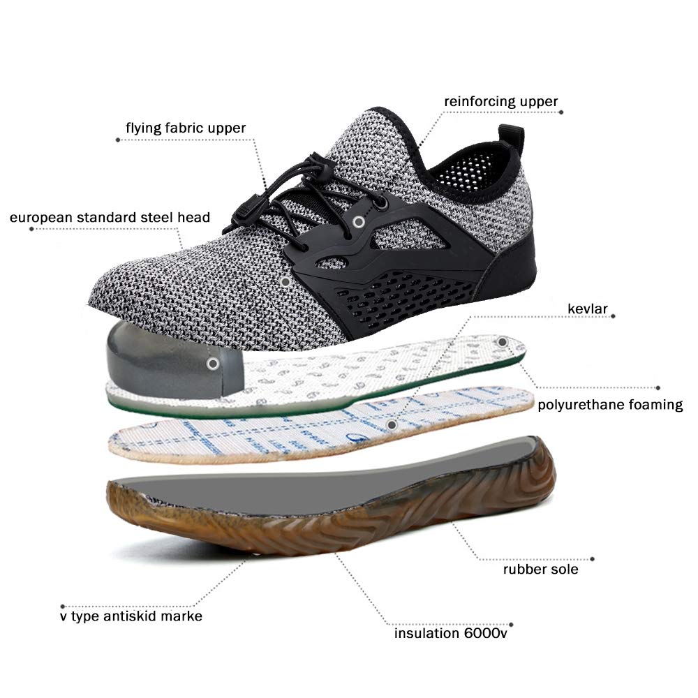 KINOW Steel Toe Safety Work Shoes for Men & Women - Slip Resistant Lightweight Industrial Construction Sneakers - Perfect for Outdoor Work, Warehouse, Construction Sites & Heavy Duty Jobs