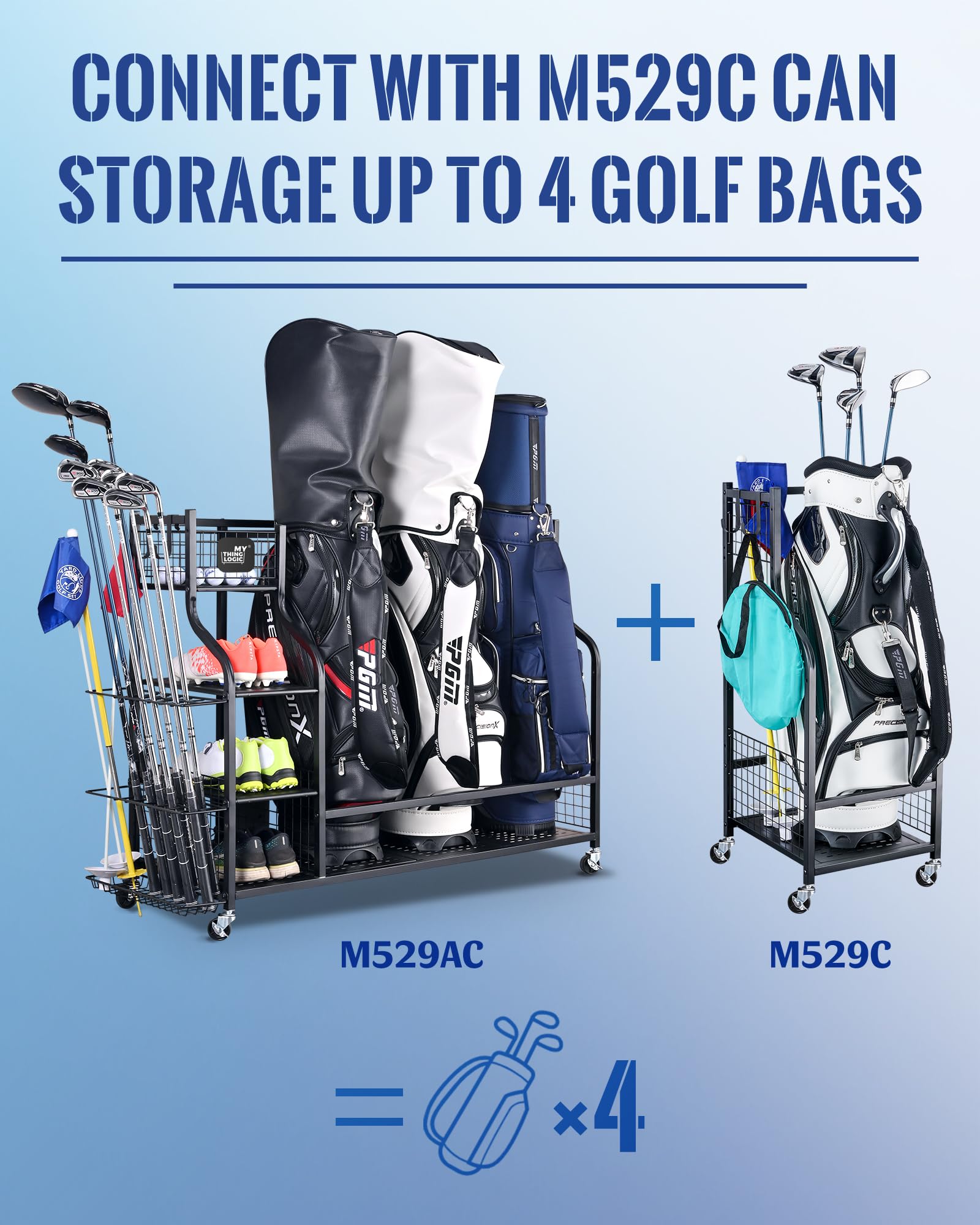 Mythinglogic Golf Storage Garage Organizer - Golf Bag Stand & Equipment Rack for Clubs, Balls & Accessories | Perfect for Home, Garage & Golf Course Storage Organization