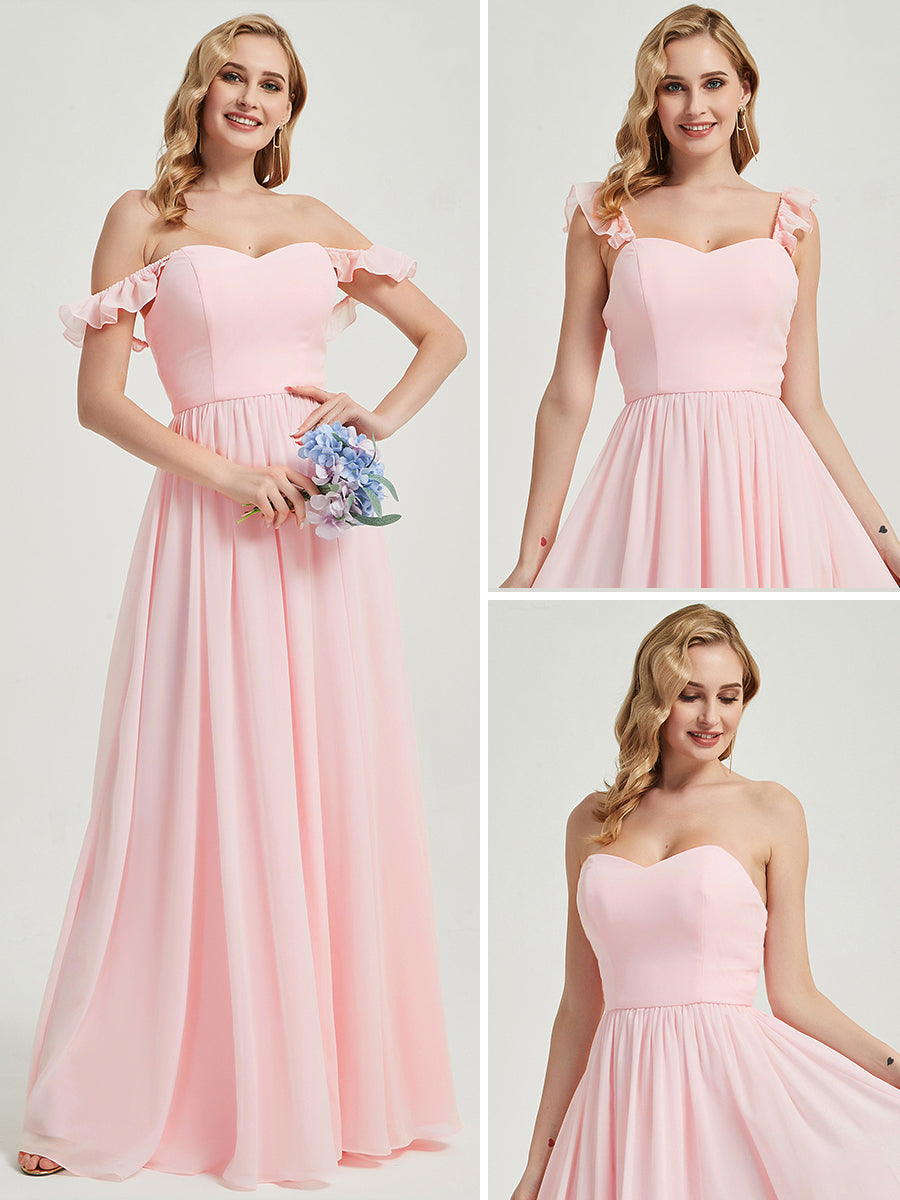 Elegant 3-in-1 Convertible Chiffon Bridesmaid Dress with Detachable Straps - Perfect for Weddings, Prom & Formal Events