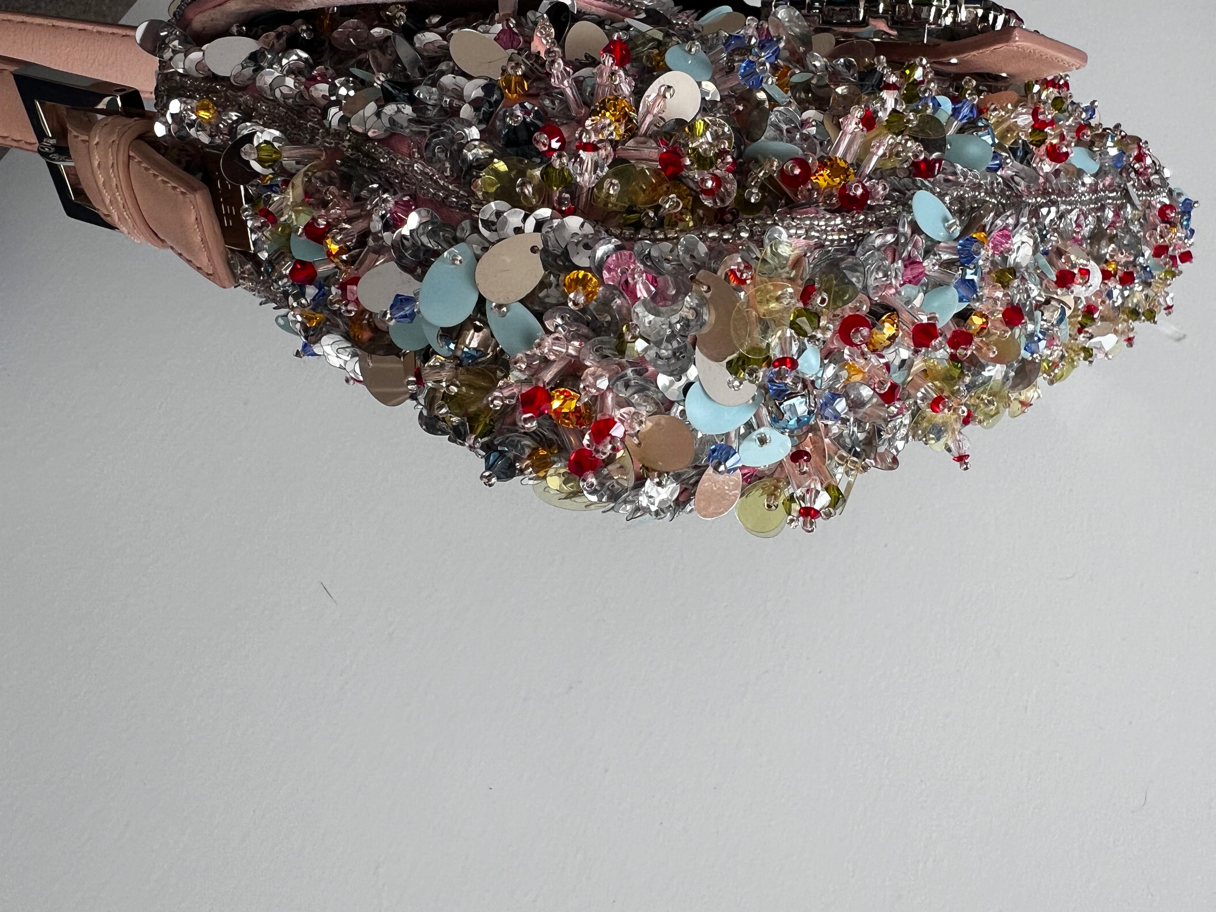 Exclusive Fendi Multicolor Diamond & Sequin Baguette Bag - Luxury Designer Clutch for Evening Parties & Special Occasions