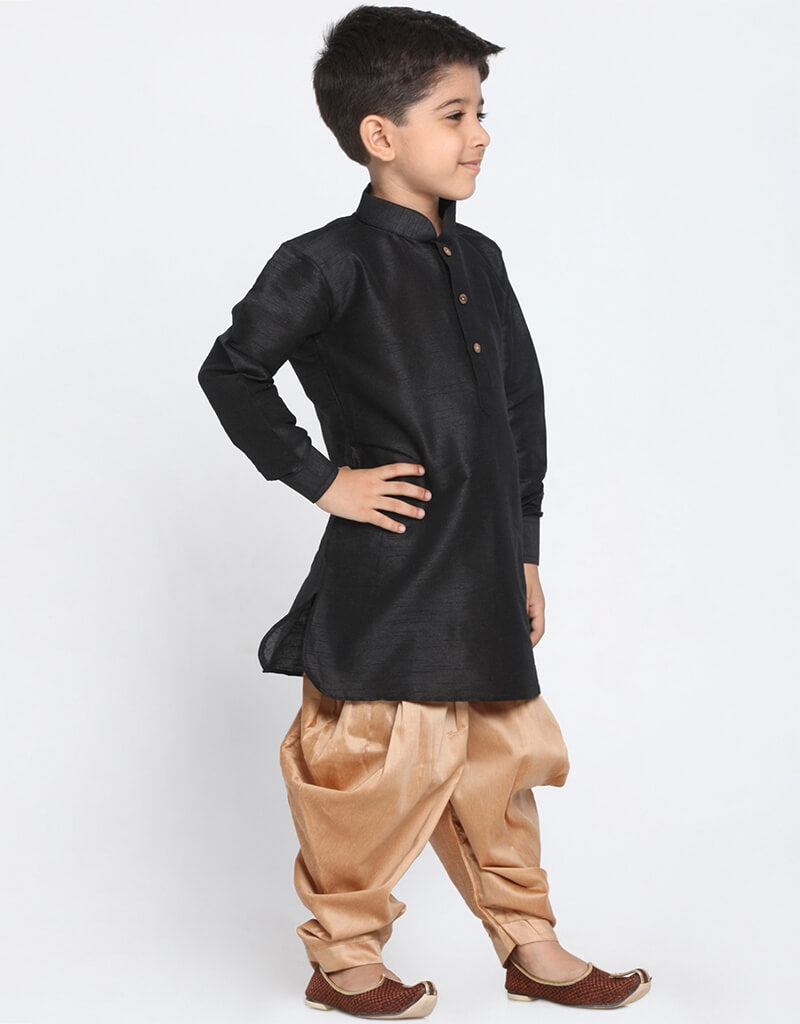 Premium Black Kurta Pajama Set - 100% Pure Dhupion Silk for Men - Traditional Indian Ethnic Wear for Weddings, Festivals & Special Occasions