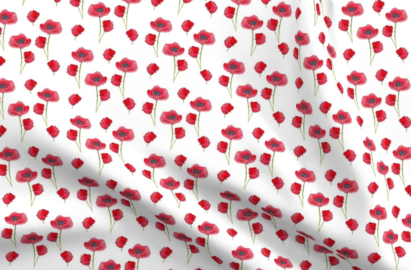 Red Poppies Botanical Watercolor Printed Minky Fabric - Soft Plush Fat Quarter for Sewing Baby Blankets, Quilt Backing & Home Decor | Wildflower Floral Design for Nursery, DIY Crafts & Cozy Throw Blankets