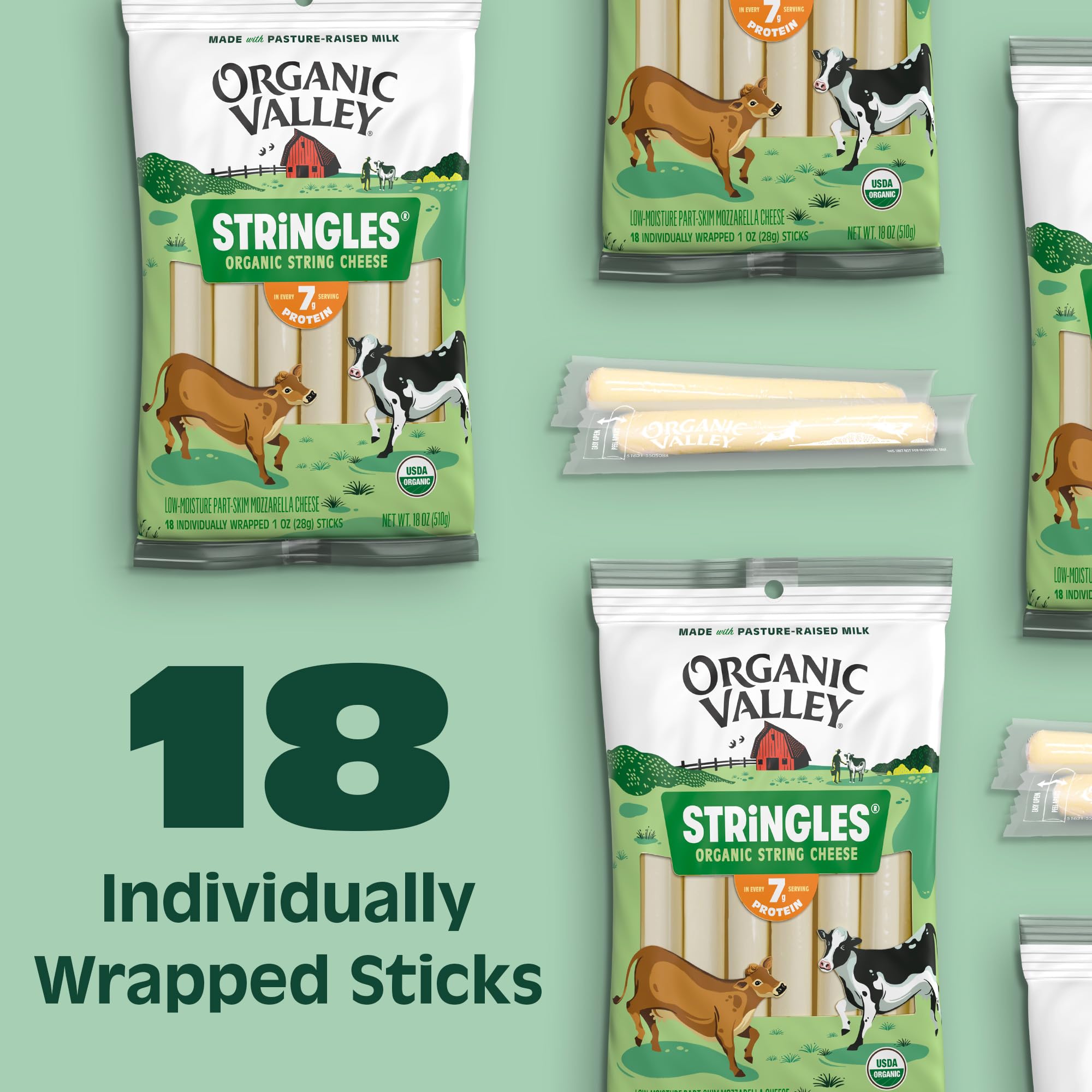 Organic Valley Stringles Low Moisture Part-Skim Mozzarella Cheese Sticks - 18oz | Organic Snack for Kids & Adults | Perfect for Lunchboxes, After-School Snacks & Party Platters