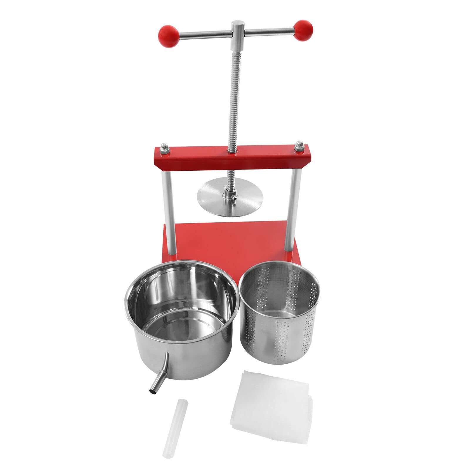 Stainless Steel Manual Fruit Press - 3L Cheese Tincture Herb Wine Press, Grape Crusher & Juice Maker with Ball Handle - Easy to Clean & Use for Home Brewing, Cider Making, and Fresh Juice Extraction