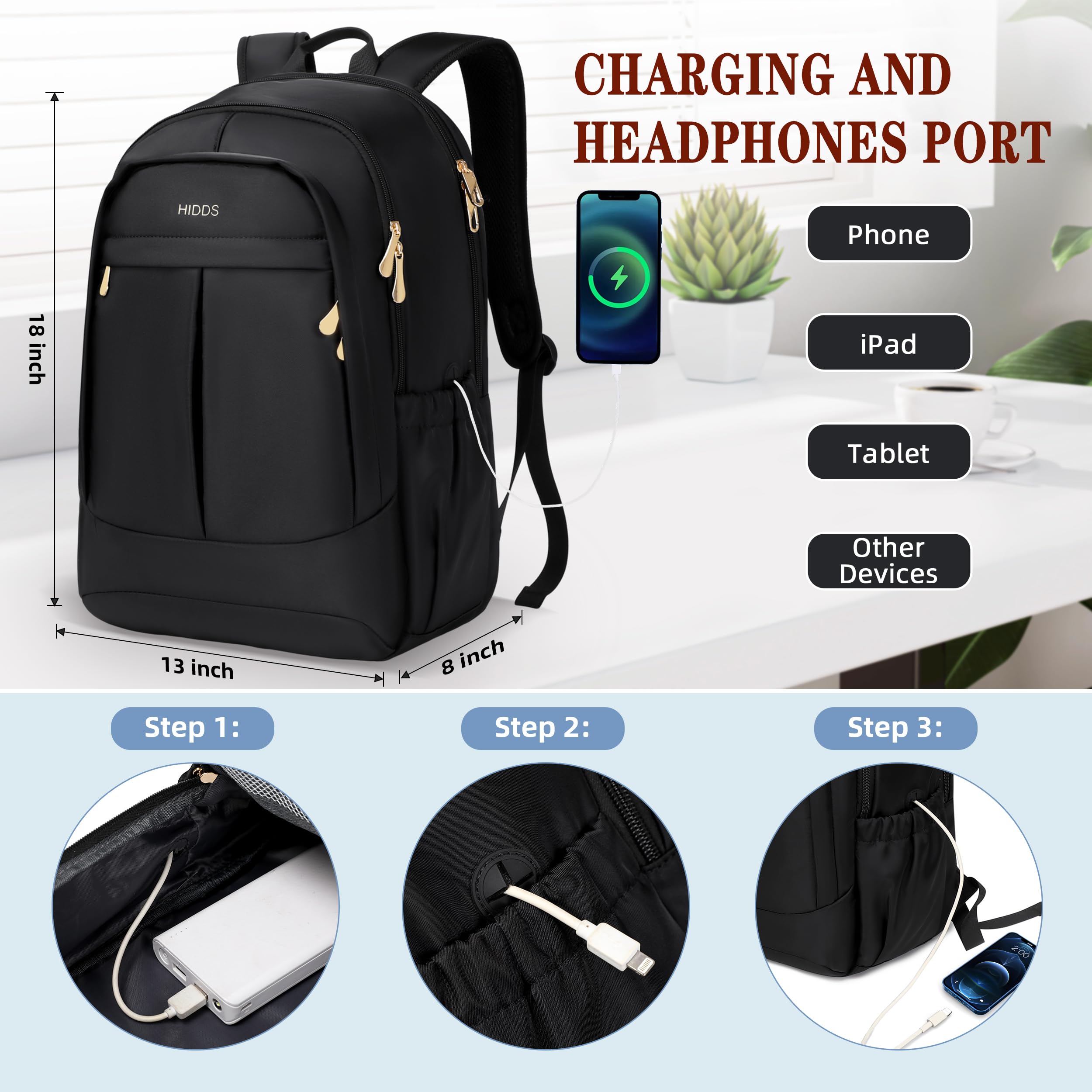 Women's Travel Laptop Backpack 15.6 Inch Anti-Theft USB Charging Business Backpack - Large Black Work Commuter Daypack for College, Business Travel & Daily Use