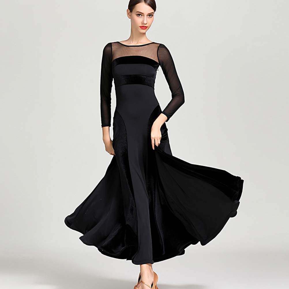 Elegant Women's Velvet Long Sleeve Ballroom Salsa Latin Modern Dance Dress - Perfect for Performances, Competitions & Social Dancing