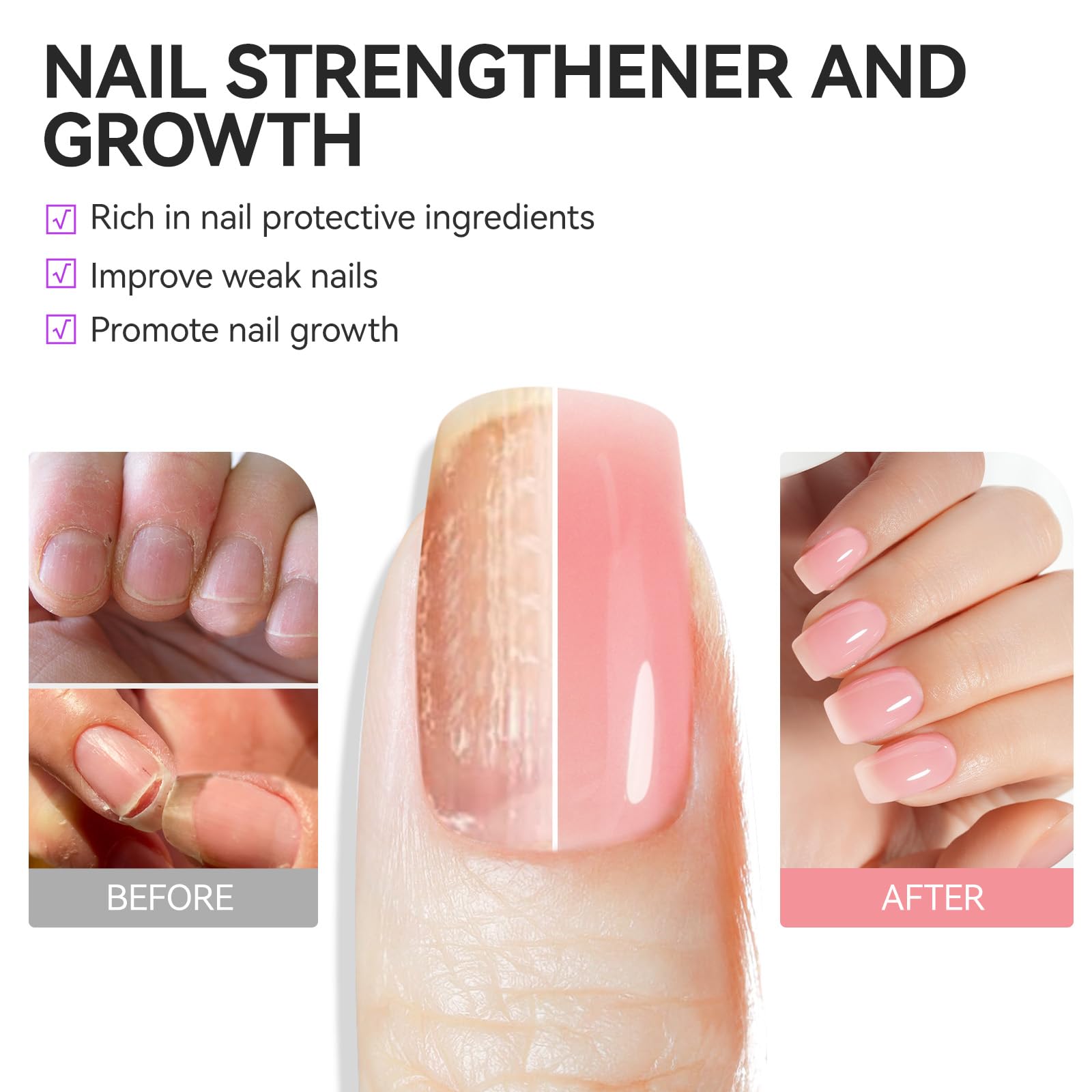 **6-in-1 Candy Pink Nail Strengthener Protein – Extra Strong Natural Nail Hardener & Growth Oil for Damaged Nails – Long-Lasting Repair for Salon, Home & Daily Use**    *(Use Case: Perfect for brittle nails, salon treatments, at-home manicures, and daily nail care routines.)*