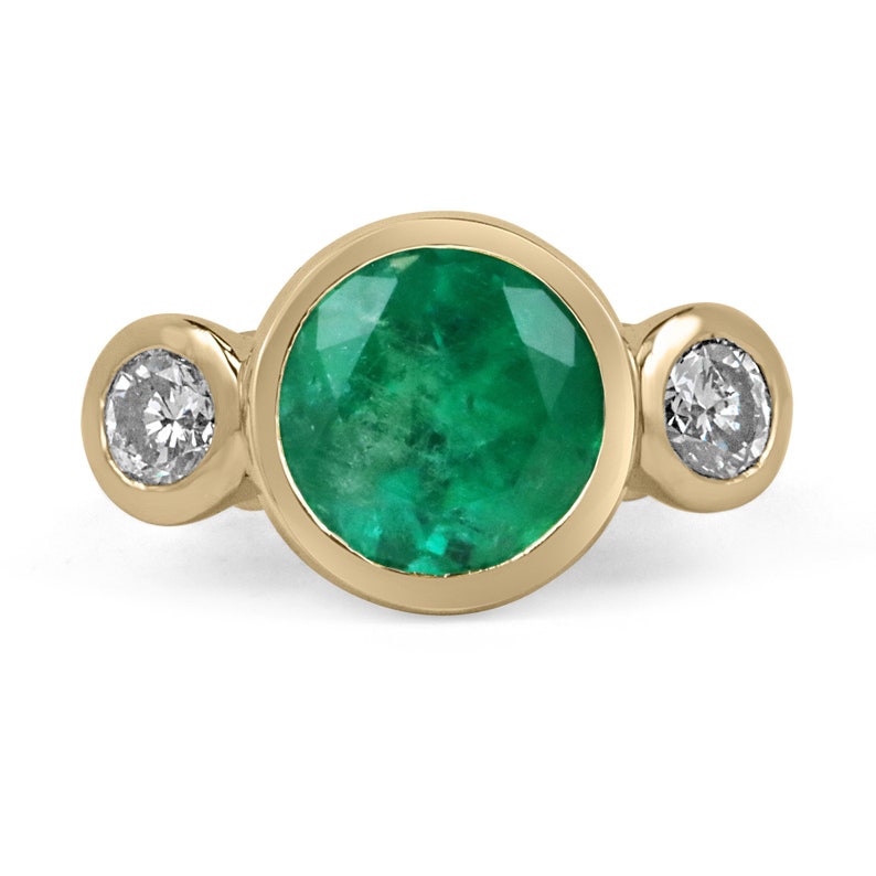 6.50tcw 18K Gold Three Stone Ring with AAA Colombian Emerald and VS Diamonds | Elegant Jewelry for Engagement, Anniversary & Special Occasions