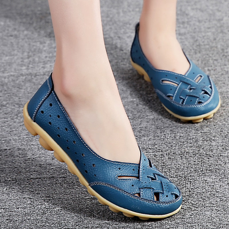 Breathable Leather Flat Shoes for Women - Comfortable & Stylish Loafers for Casual Wear, Office & Walking