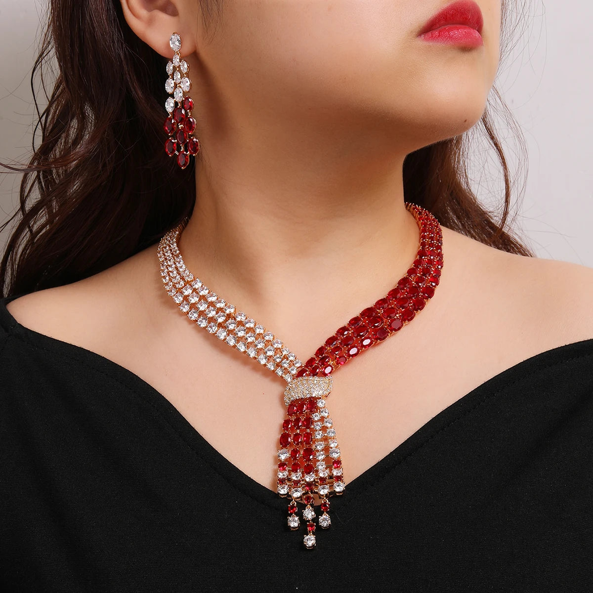 Luxury Tassel Necklace & Earrings Set for Women - Cubic Zirconia Princess Jewelry - Wedding, Party & Evening Accessories - Perfect for Bridal, Prom & Special Occasions