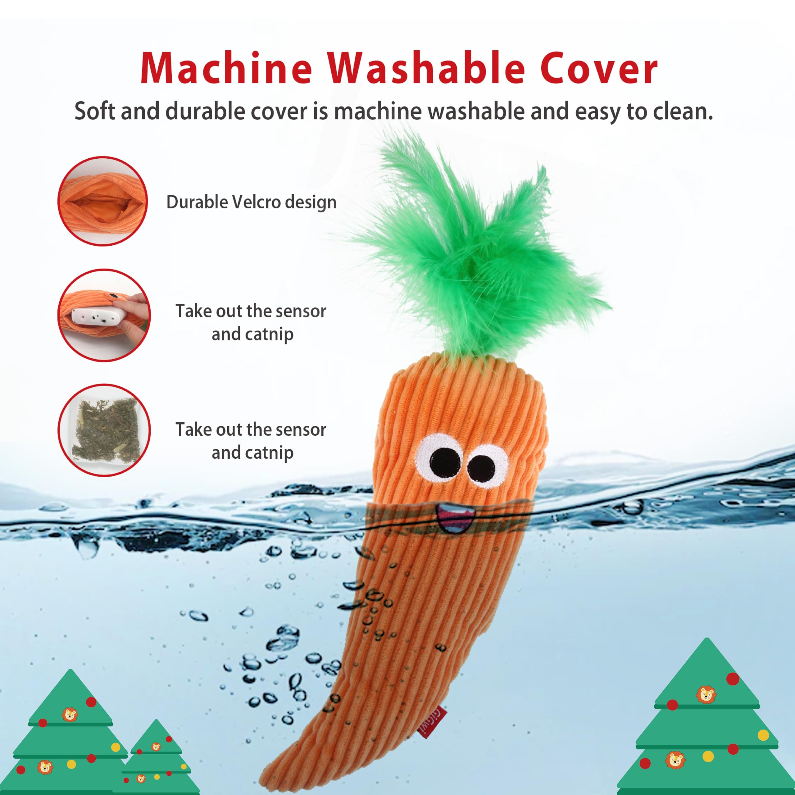 Gigwi Flapping Carrot Cat Toy with Catnip - USB Rechargeable Interactive Kitten Toy, Automatic Motion Cat Kicker & Chew Toy for Exercise - Perfect for Playtime, Training, and Indoor Cat Entertainment