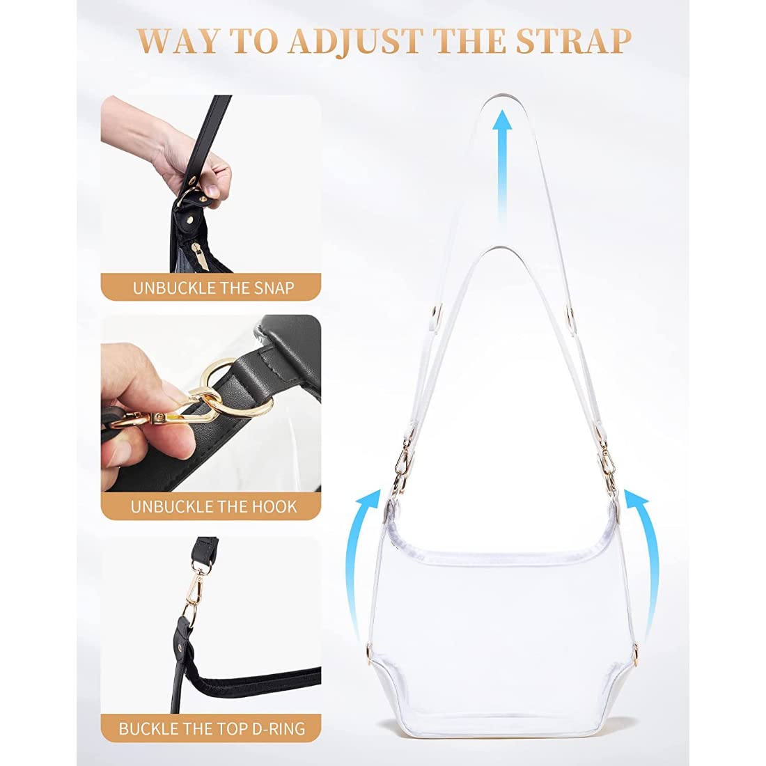 BYKOINE Women's Clear Crossbody Bag - Leather Purse for Concerts, Sports Games & Festivals | Stadium Approved Clear Purse for Events, Travel & Night Out