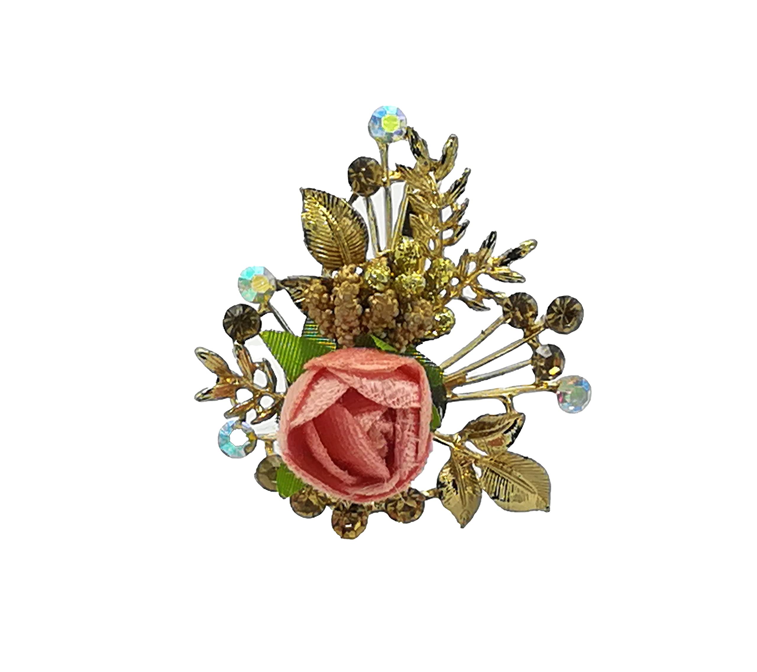 Kanthan Rose Floral Stone Hair Clips for Women & Girls - Peach Blossom Hair Barrettes, Hair Ties & Hair Pins - Perfect for Weddings, Parties & Everyday Styling