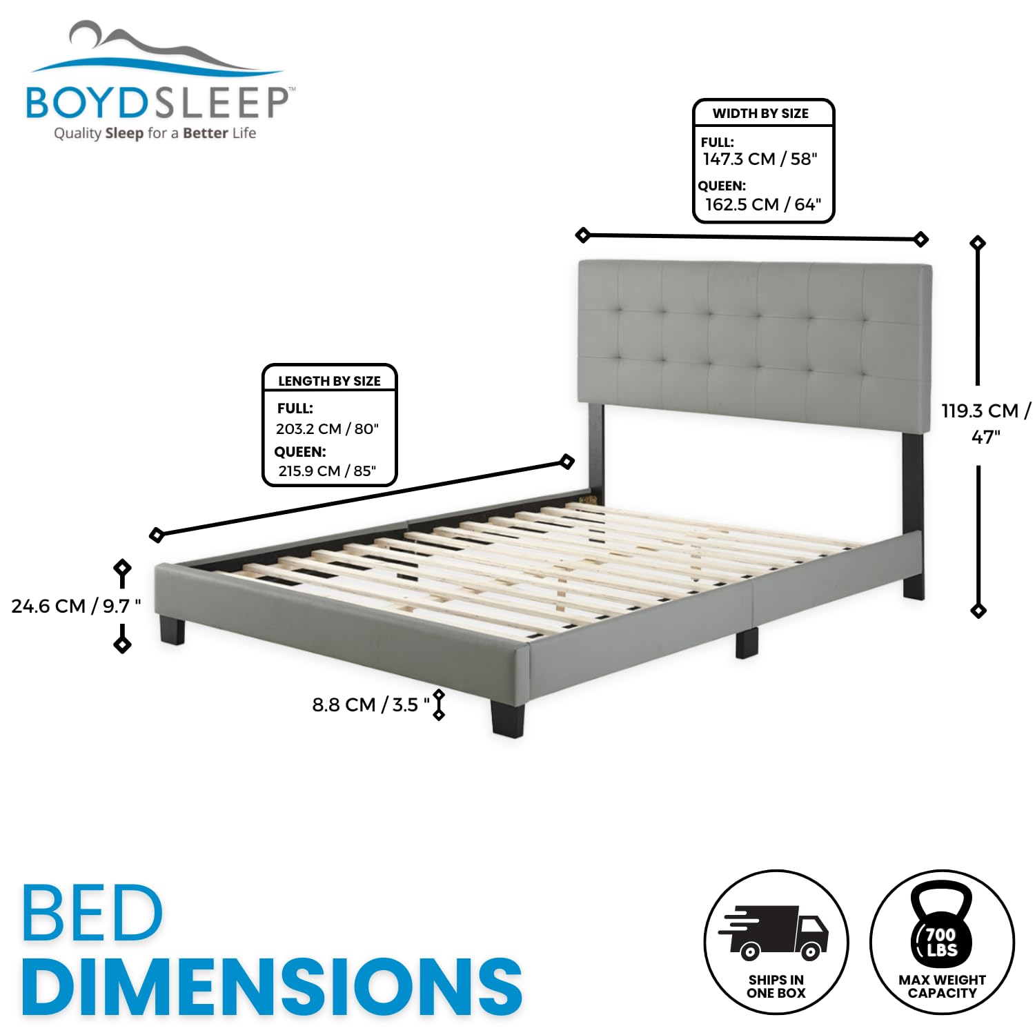 Boyd Sleep Roma Gray Vegan Leather Queen Size Platform Bed Frame with Adjustable Headboard - No Box Spring Needed, Easy Assembly, Quiet & Sturdy Mattress Support for Modern Bedroom, Guest Room or Apartment