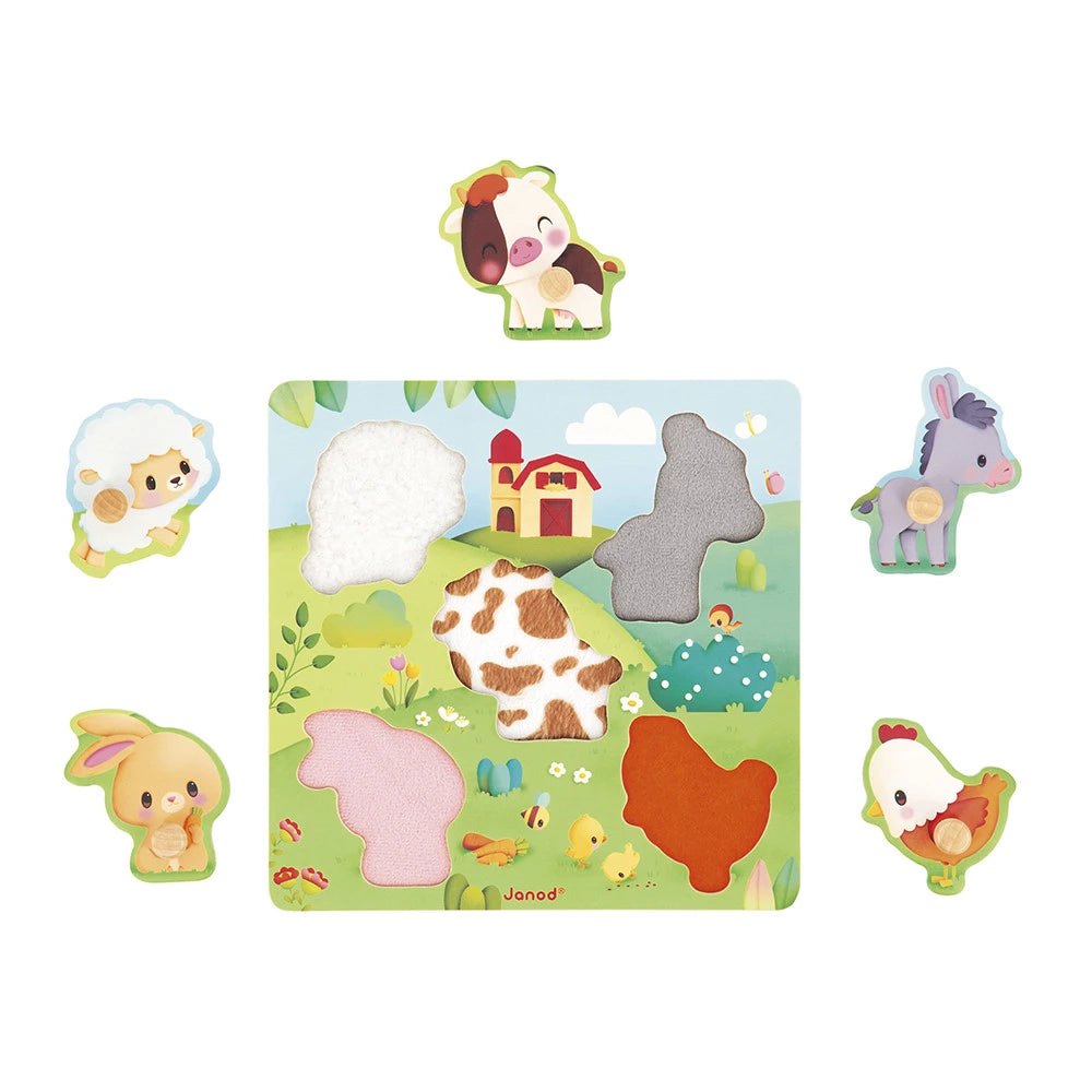 5-Piece Farmhouse Tactile Puzzle for Kids - Wooden Animal Jigsaw Puzzle for Early Learning & Sensory Play - Perfect for Toddlers, Preschool & Montessori Education