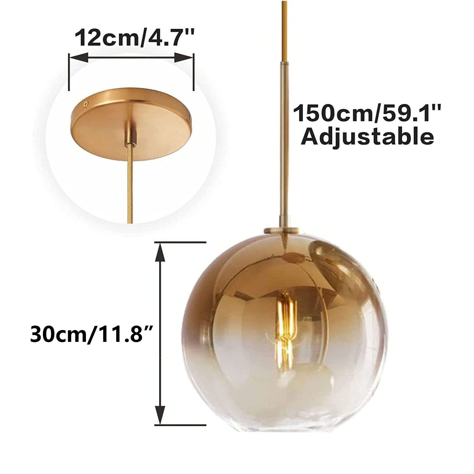 Modern Gradient Color Glass Pendant Light - Gold 30cm Hanging Chandelier for Dining Room, Kitchen Island & Bedroom Lighting