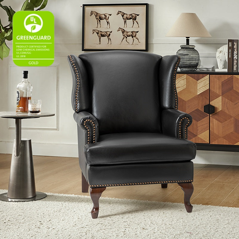 Premium Wilhelm Genuine Leather Armchair - Handcrafted Brown Leather Lounge Chair with Solid Wood Frame - Perfect for Living Room, Office & Study Spaces
