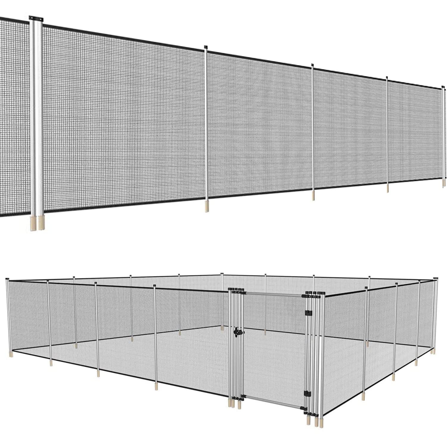 TANG Removable Safety Mesh Pool Fence for Inground Pools - 4'x19' Outdoor Yard Fencing with Stand Poles, Backyard Garden & Dog Chicken Fence - Perfect for Swimming Pool Safety, Pet Containment, and Garden Protection