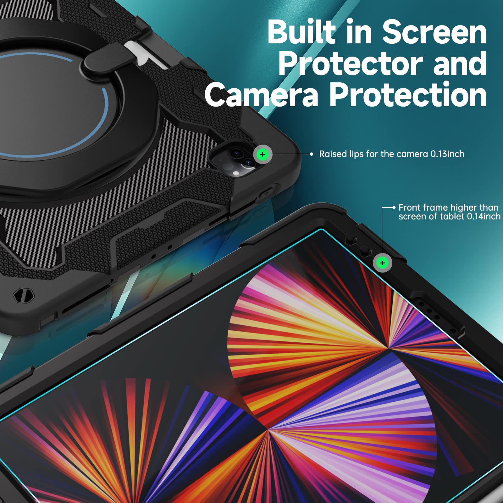 ROISKIN Heavy Duty Rugged Case for iPad Pro 12.9 inch (6th/5th/4th/3rd Gen) with Screen Protector - 360° Kickstand, Handle, Pencil Holder & Shoulder Strap | 15ft Drop Protection | Perfect for Kids, Outdoor Activities & Travel