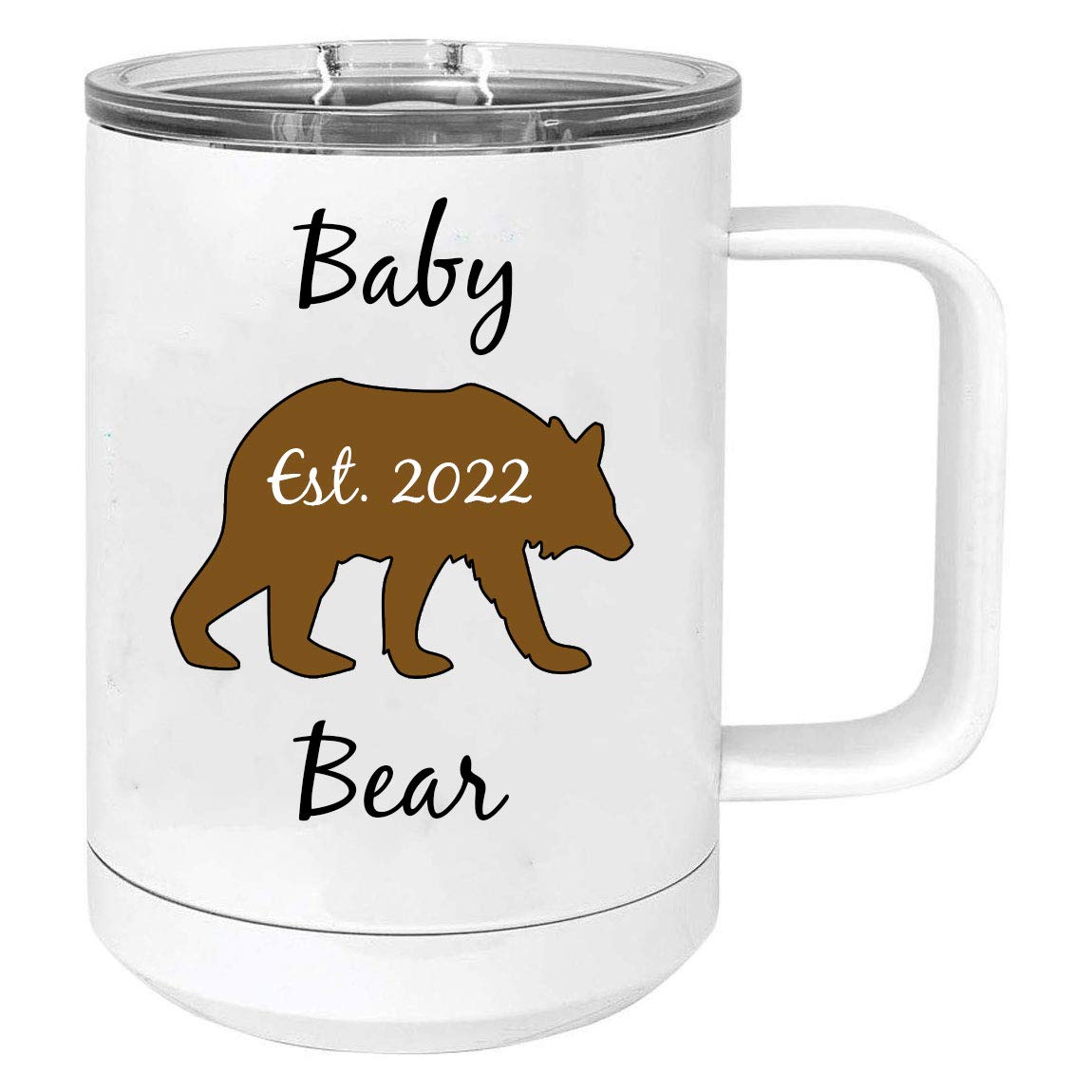 Baby Bear Stainless Steel Vacuum Insulated 15oz Travel Coffee Mug with Leak-Proof Slider Lid - White Double-Walled Tumbler for Hot & Cold Drinks - Perfect for Commuting, Office & Outdoor Activities