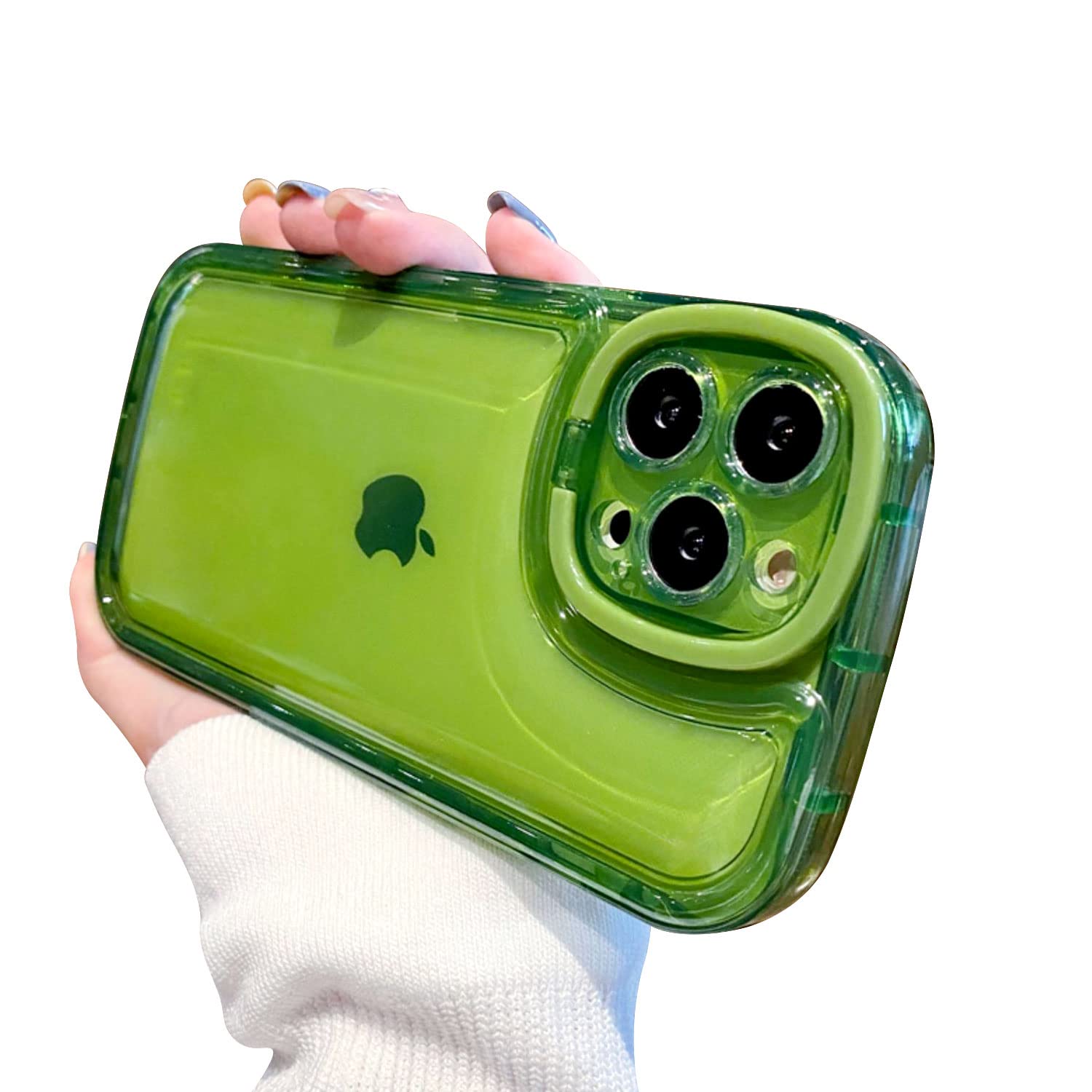 Ownest Clear Kickstand Shockproof iPhone 12 Pro Max Case - Slim TPU Protective Cover with Camera Holder & Creative Design | Perfect for Outdoor Activities, Travel & Daily Use (Green)