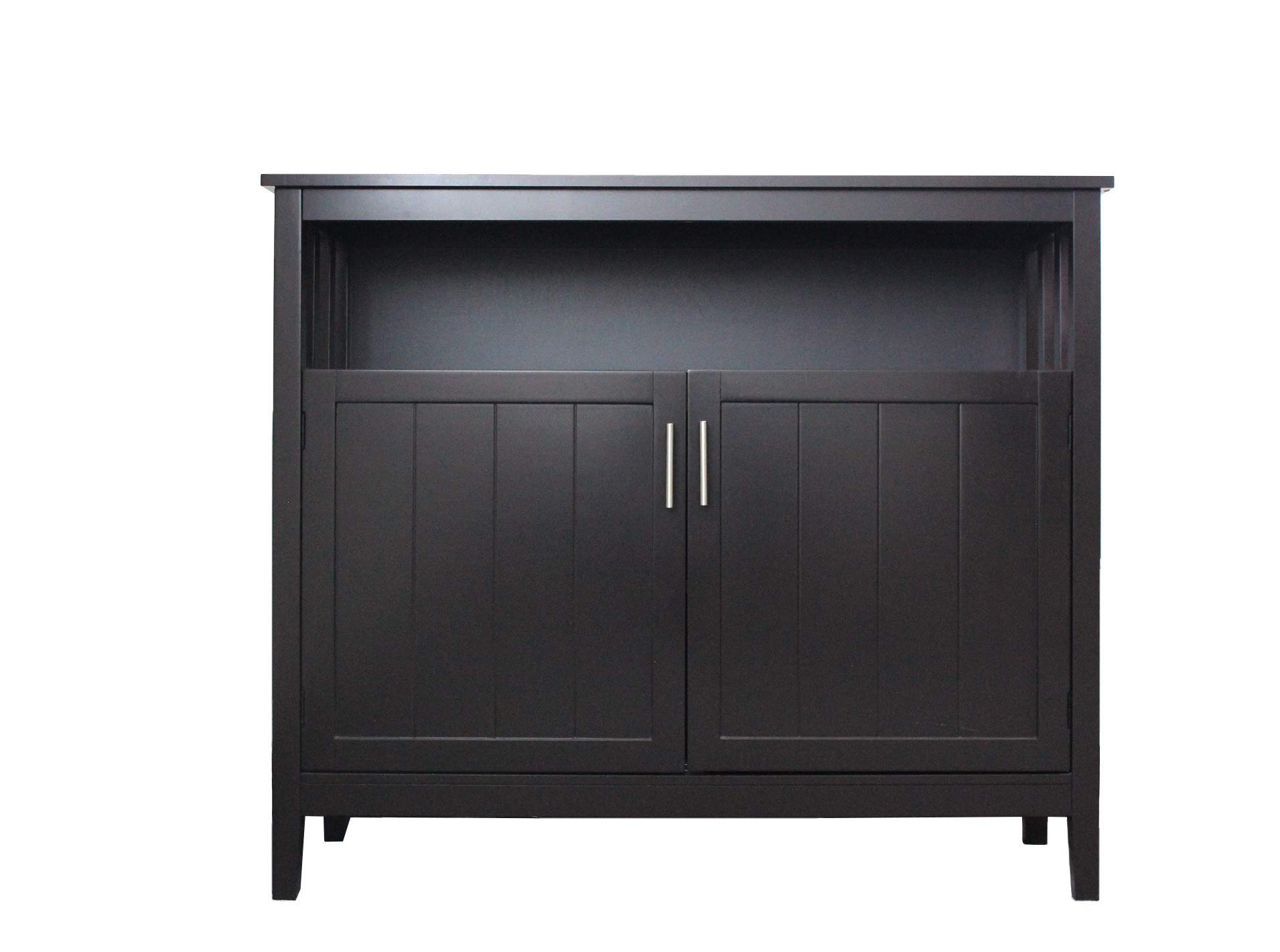 Solid Wood Kitchen Console Table with 2 Shelves & Storage - Buffet Cabinet with Open Shelf & Hidden Compartment - Dining Room Sideboard for Entryway, Living Room & Bedroom - Perfect for Home Organization & Space Saving (Brown, MDF)