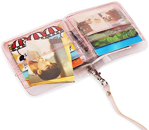 Aibearty Women's Glitter Clear PVC Slim Bifold Wallet - ID Credit Card Holder with Hanging String & Coin Pocket - Perfect for Everyday Use, Parties, and Travel Accessories