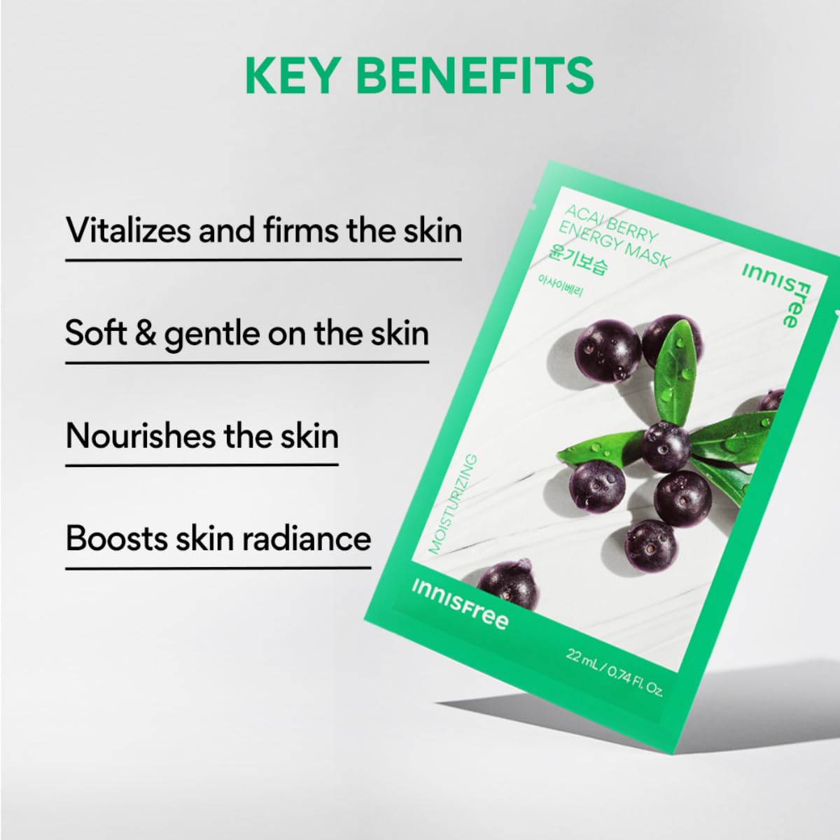 Innisfree Acai Berry Energy Sheet Mask 22ml - Hydrating & Revitalizing Face Mask for Glowing Skin | Perfect for Daily Skincare Routine & Self-Care Moments