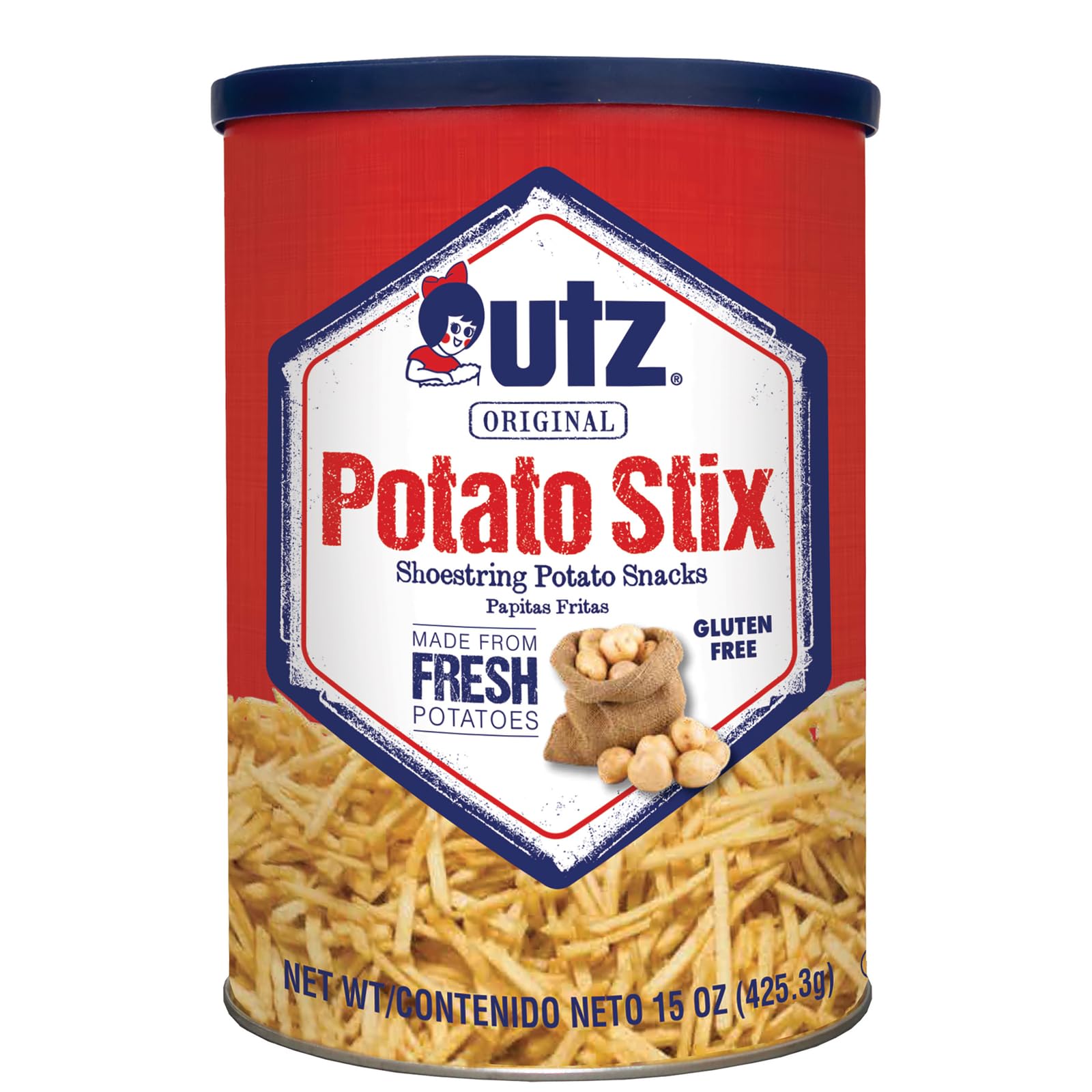 Utz Original Potato Stix - 15 Oz. Resealable Canister | Crispy Shoestring Potato Snacks Made from Fresh Potatoes | Cholesterol Free, Trans-Fat Free & Gluten-Free | Perfect for Parties, Movie Nights & On-the-Go Snacking