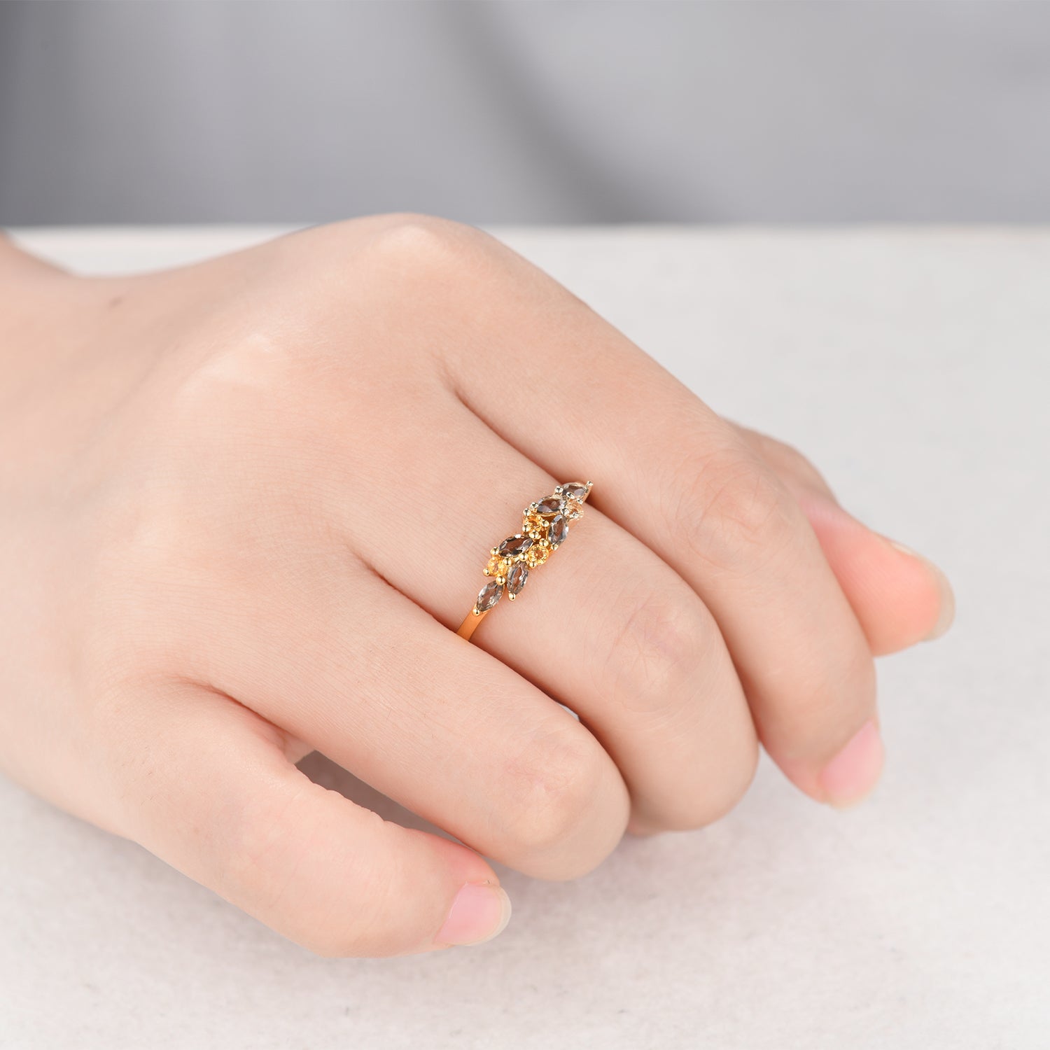 Vintage Smoky Quartz Citrine Wedding Band - Brown Gemstone Yellow Gold Ring for Women - Perfect for Engagement, Anniversary & Special Occasions