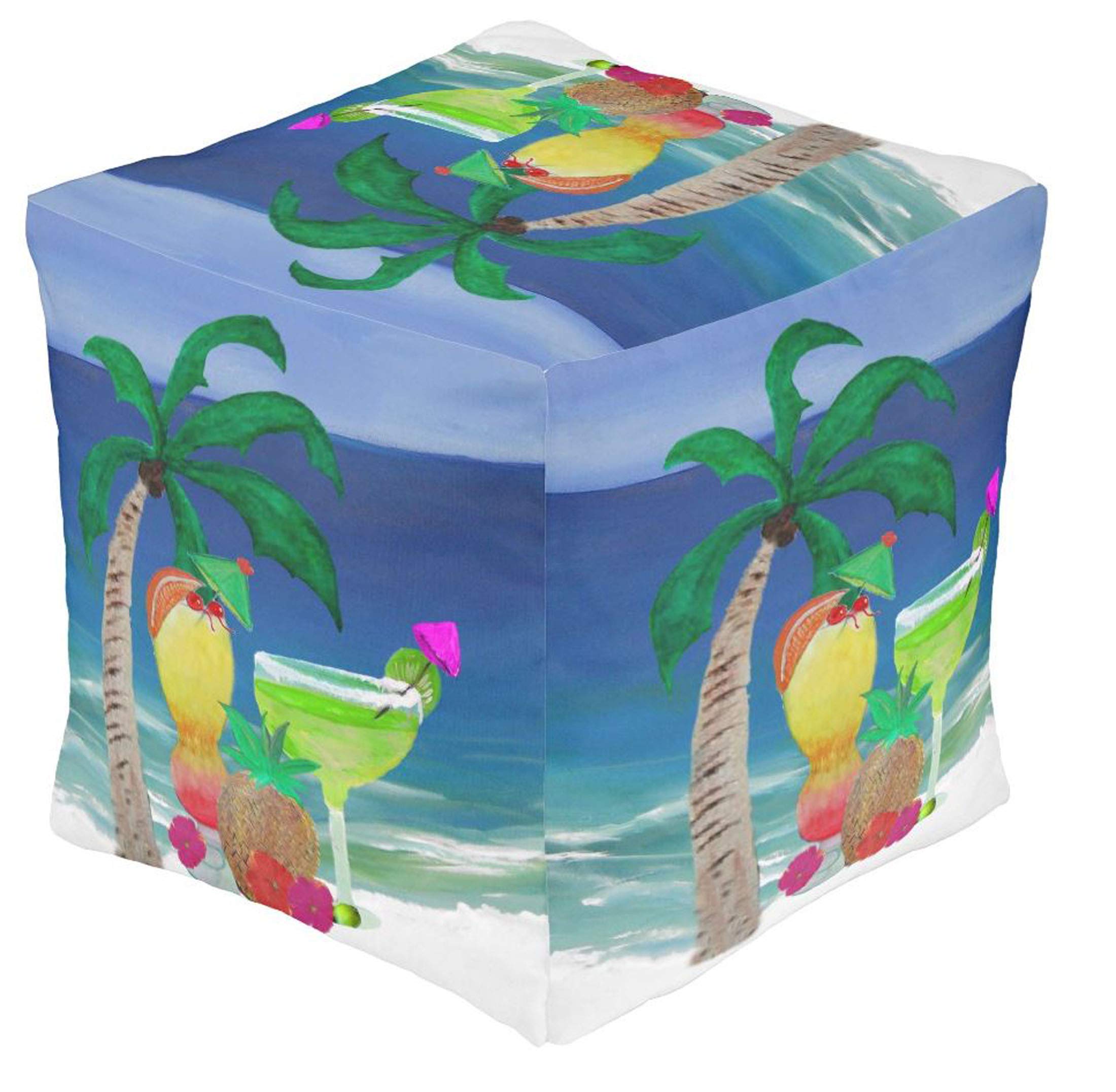 Maremade Designs Tropical Tiki Beach Bar Coastal Decor Pouf Ottoman - 13