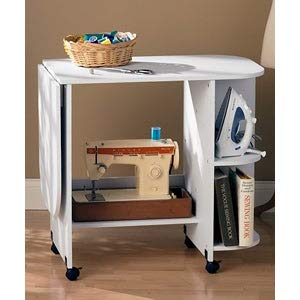 Portable White Folding Sewing Machine Table with Wheels - Extendable MDF Craft Table for Quilting, Dressmaking & DIY Projects - Perfect for Small Spaces & Mobile Crafting