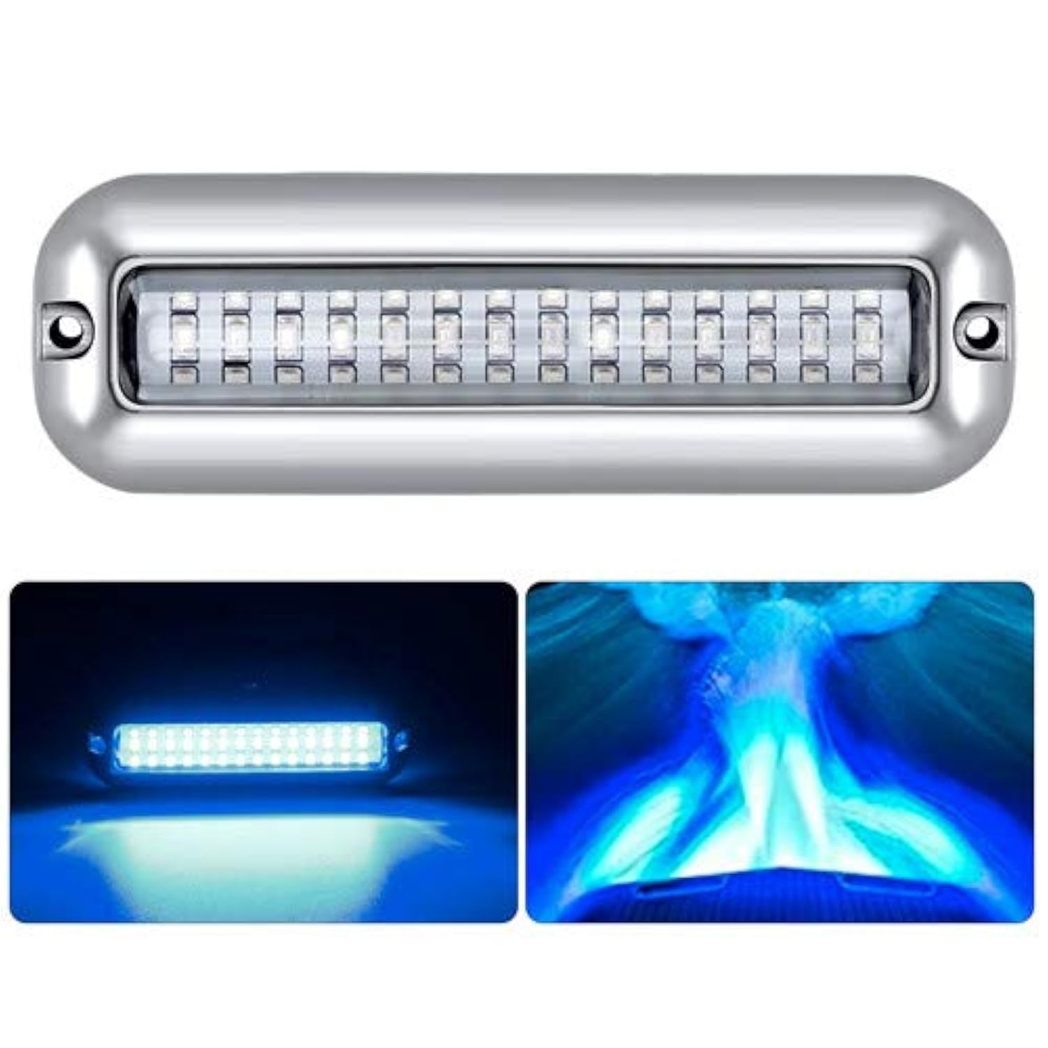 Kawell 42 LED Boat Lights - Waterproof IP68 Stainless Steel Underwater Pontoon Marine Navigation Lights - Blue | Perfect for Night Fishing, Boat Parties & Dock Lighting
