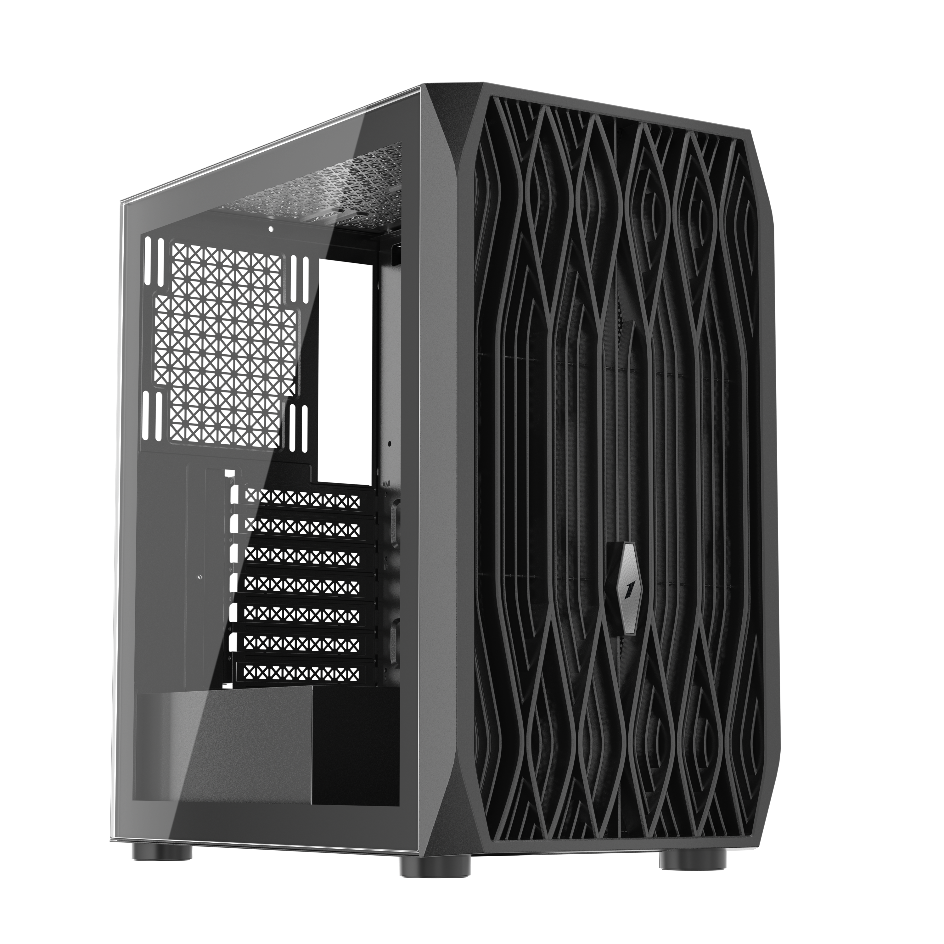 1st Player AY7 ATX/M-ATX/ITX PC Gaming Case - Mid Tower Computer Case with Tempered Glass Side Panel, RGB Fans, Excellent Airflow for Gaming PC Build (Black) - Perfect for Home & Office Gaming Setups, Streaming & Workstations