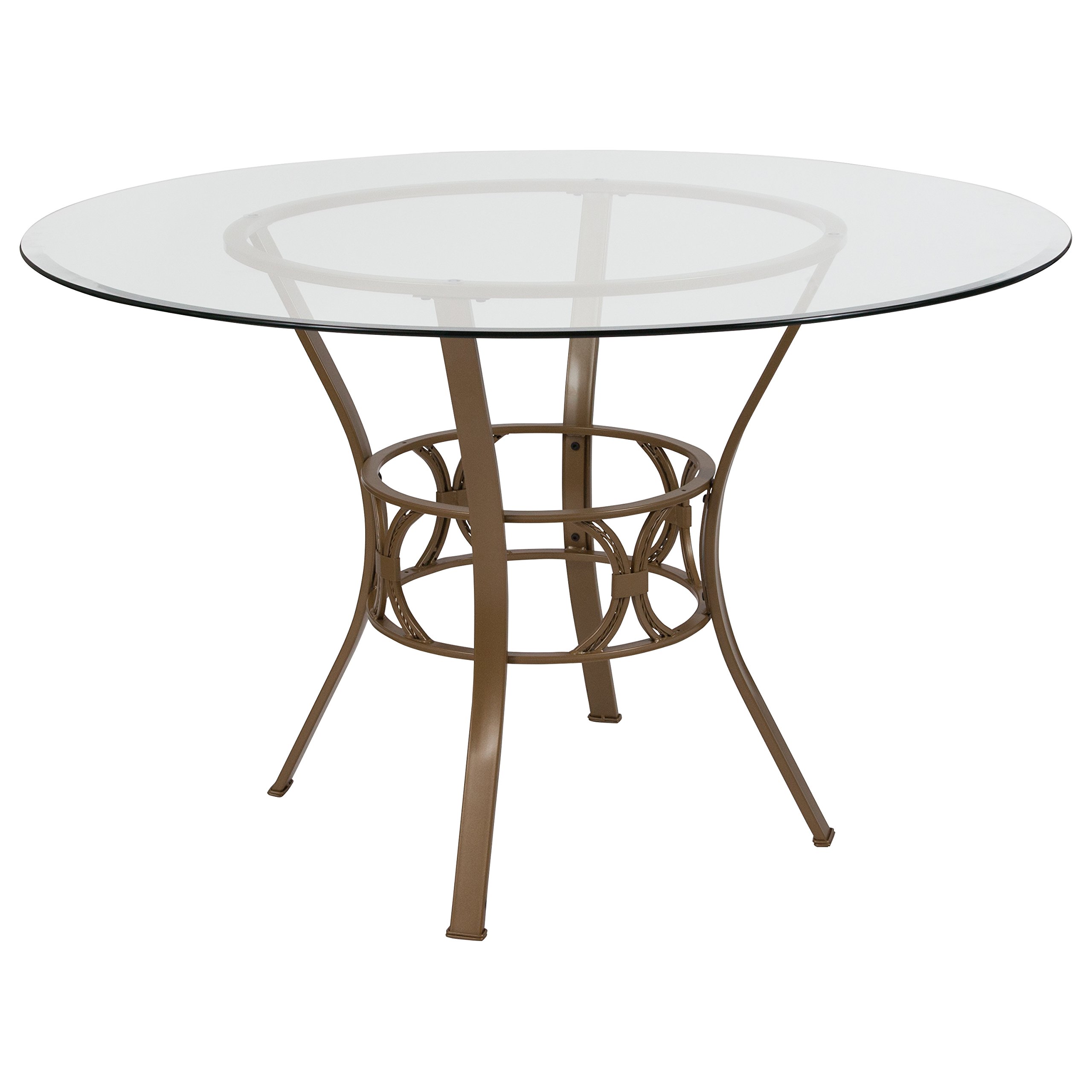 Flash Furniture Carlisle 48-inch Round Glass Dining Table with Metal Frame in Clear/Matte Gold - Modern Kitchen & Dining Room Decor for Small Spaces