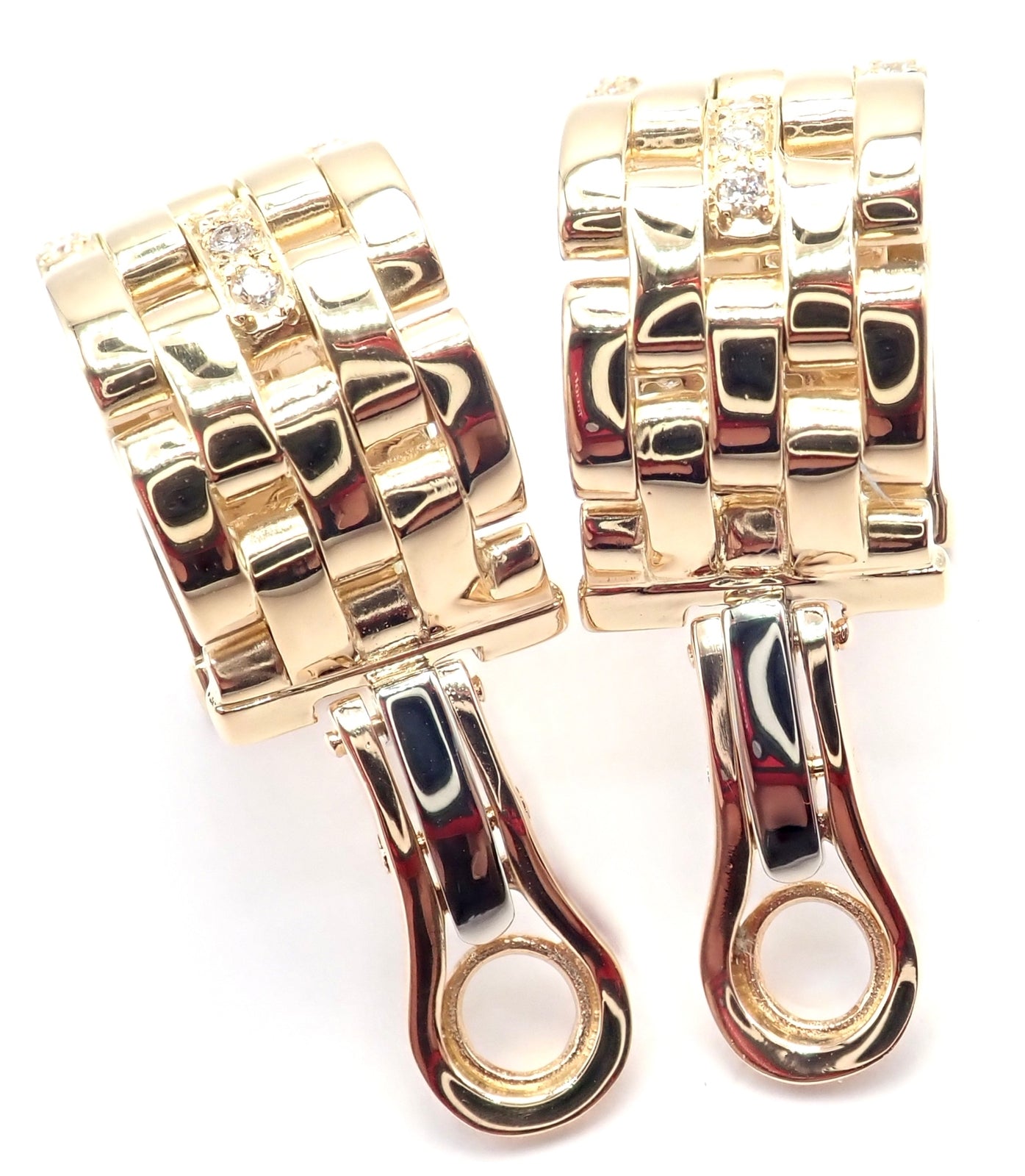 Authentic Cartier Maillon Panthere 18K Gold Diamond Five Row Link Earrings - Luxury Jewelry for Women, Perfect for Parties, Weddings & Special Occasions