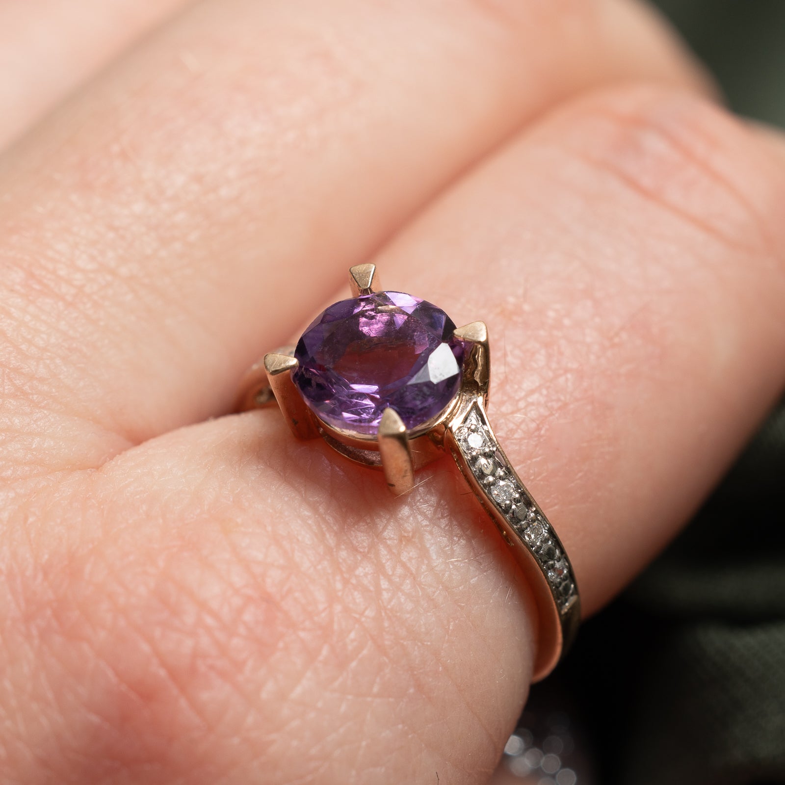 Elegant Round Amethyst and Diamond Bypass Ring - 1.60ct Amethyst with 0.05ctw Diamonds - Size 6.75 - Perfect for Engagement, Anniversary & Special Occasions