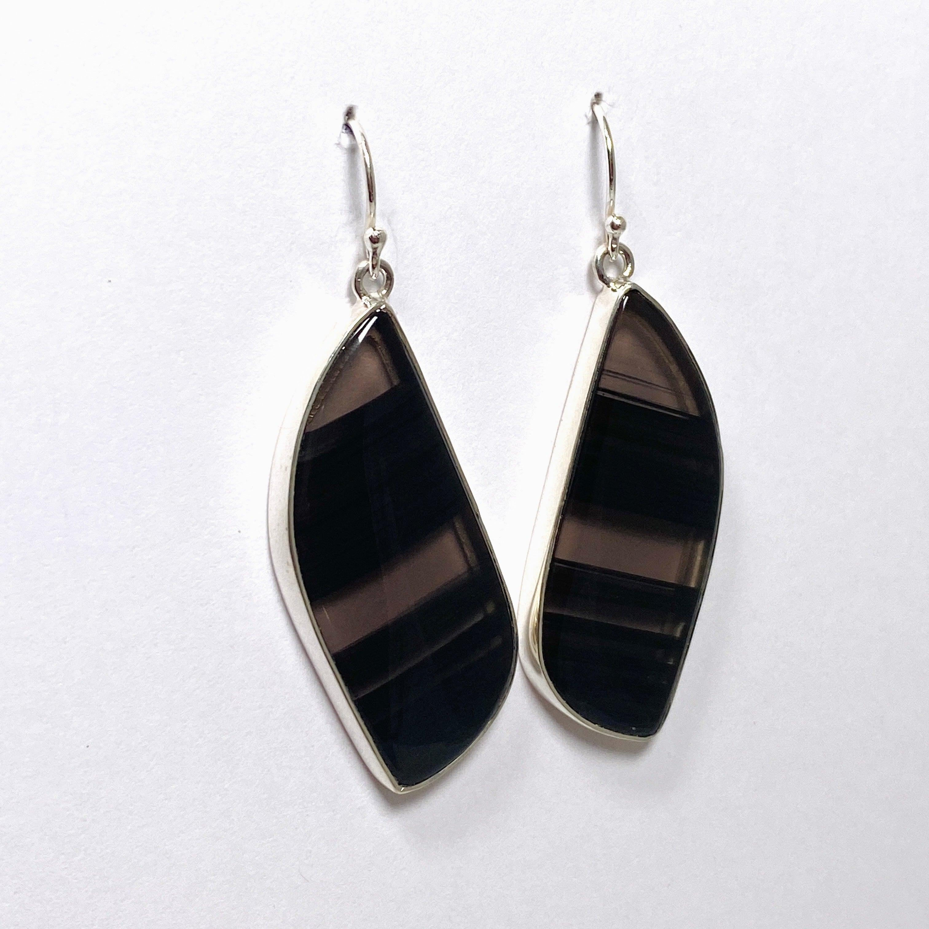 Midnight Obsidian Freeform Earrings KEGJ1501 - Handmade Dangle Earrings for Women, Boho Chic Jewelry for Party & Evening Wear