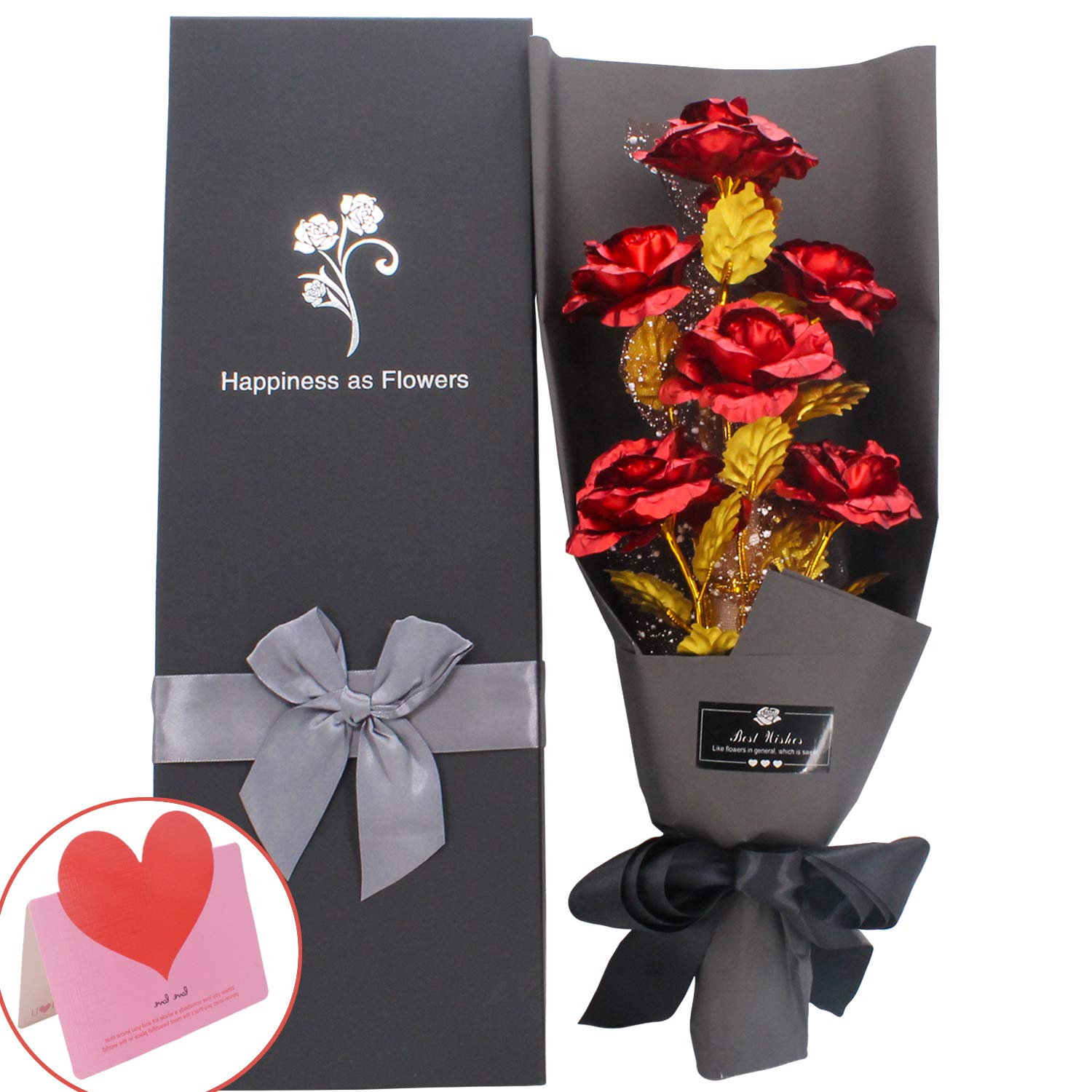24K Gold Rose Bouquet - Artificial Eternal Rose with Gold Foil for Valentine's Day, Wedding & Proposal Gift - Luxury Plated Rose for Girlfriend, Wife - Perfect for Anniversary, Birthday & Thanksgiving (Home Decor, Romantic Gift, Wedding Centerpiece)