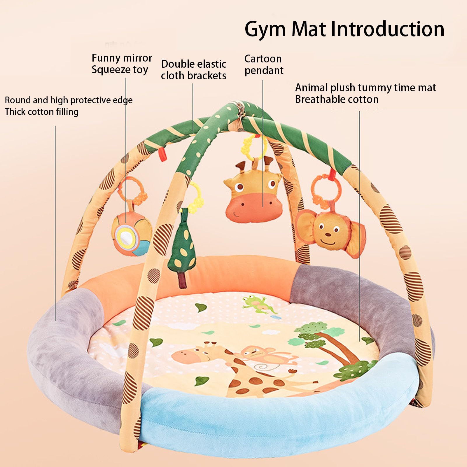 Soft Cotton Plush Baby Play Gym & Activity Mat with Pendant Toys - Breathable Tummy Time Mat for Infants, Round Shape with Raised Edges - Perfect for Newborn Development & Playtime