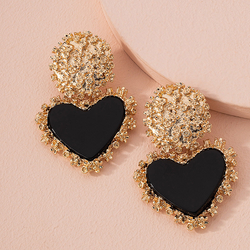 Textured Metal Heart Drop Earrings for Women - Elegant Dangling Jewelry Gift for Valentine's Day, Anniversary & Date Night