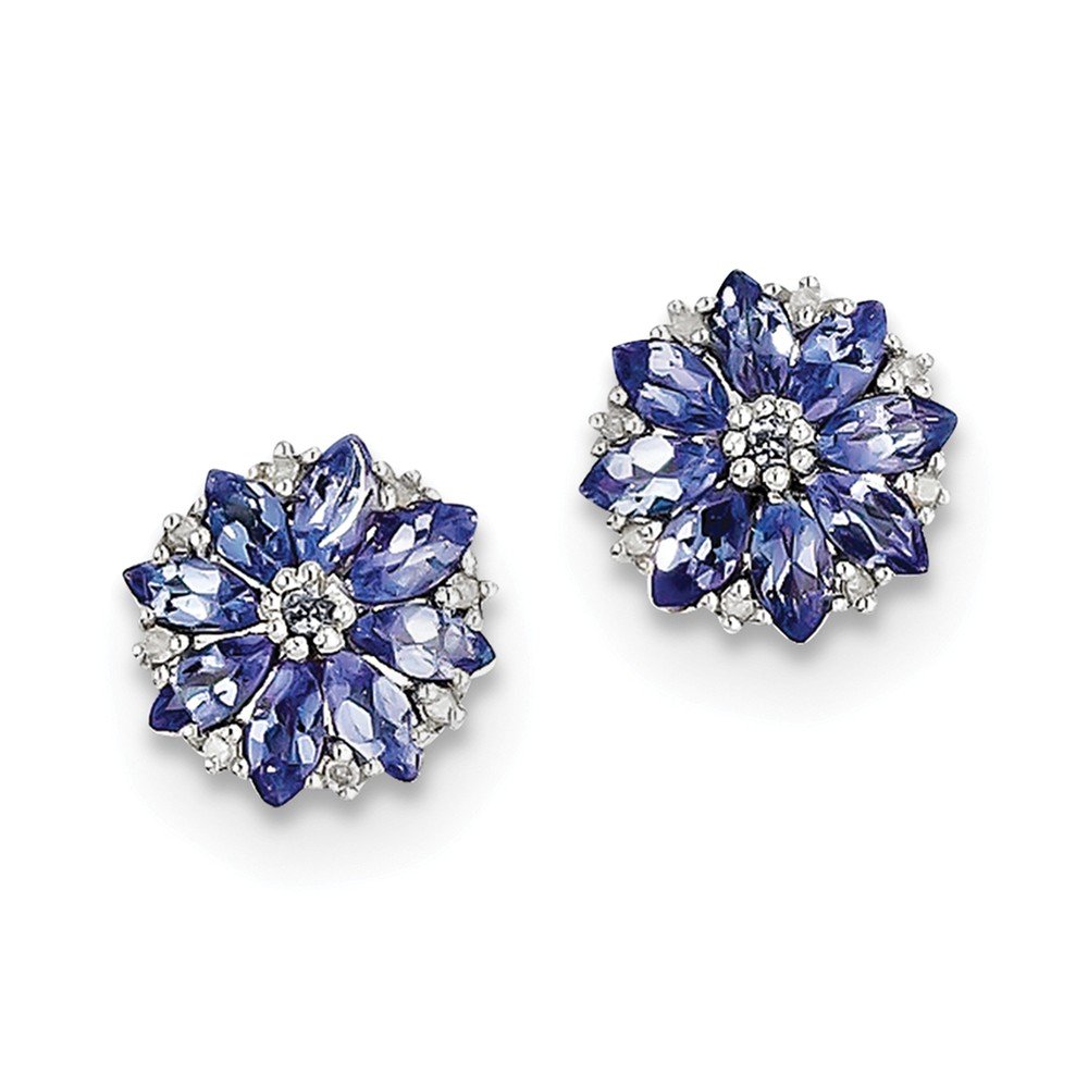 Sterling Silver Rhodium Plated Diamond & Tanzanite Stud Earrings for Women - Elegant Gift for Birthday, Anniversary & Special Occasions