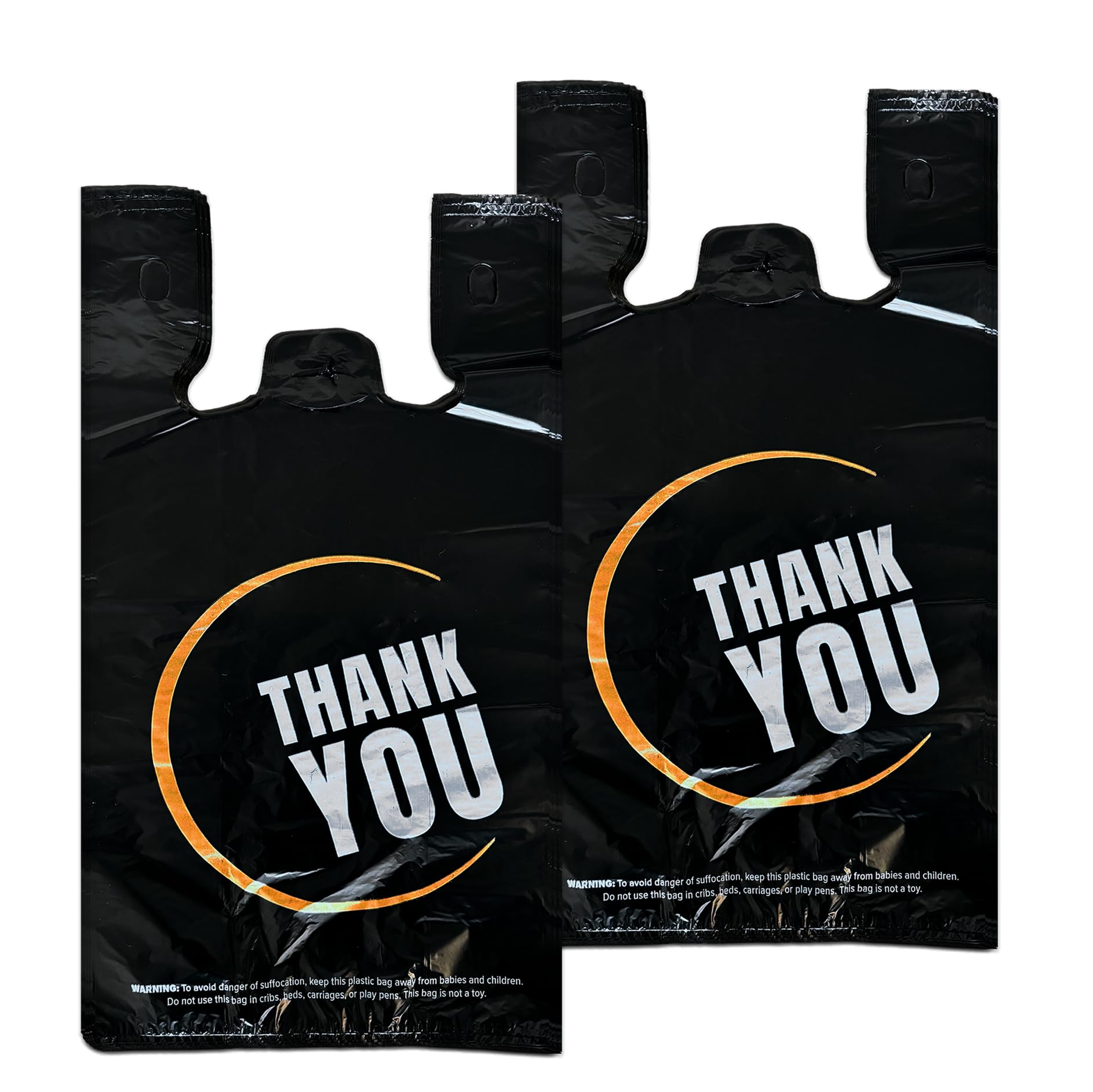 100 Count Black Plastic Bags with Handles - T-Shirt Bags, Retail Shopping Bags, Disposable Supermarket Bags for Merchandise, Groceries & Thank You Gifts | Durable & Convenient Carry Bags for Stores, Boutiques & Events