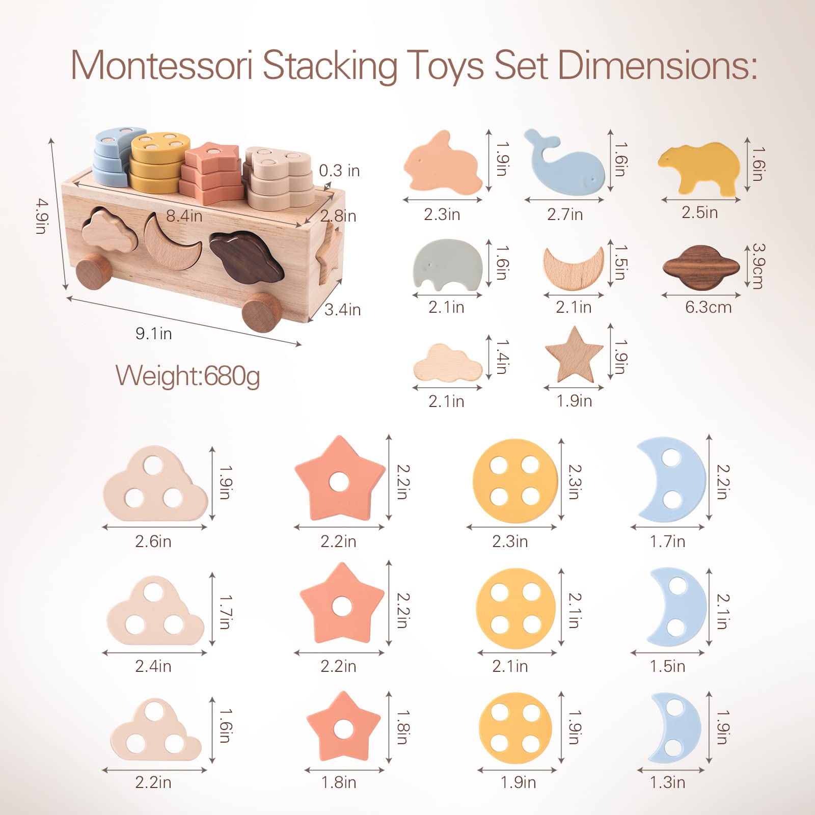 4-in-1 Montessori Shape Sorter & Stacking Blocks Set - 22 Educational Toys for Toddlers - Early Learning Sorting Game for Kids | Perfect for Preschool Classroom & Home Playtime