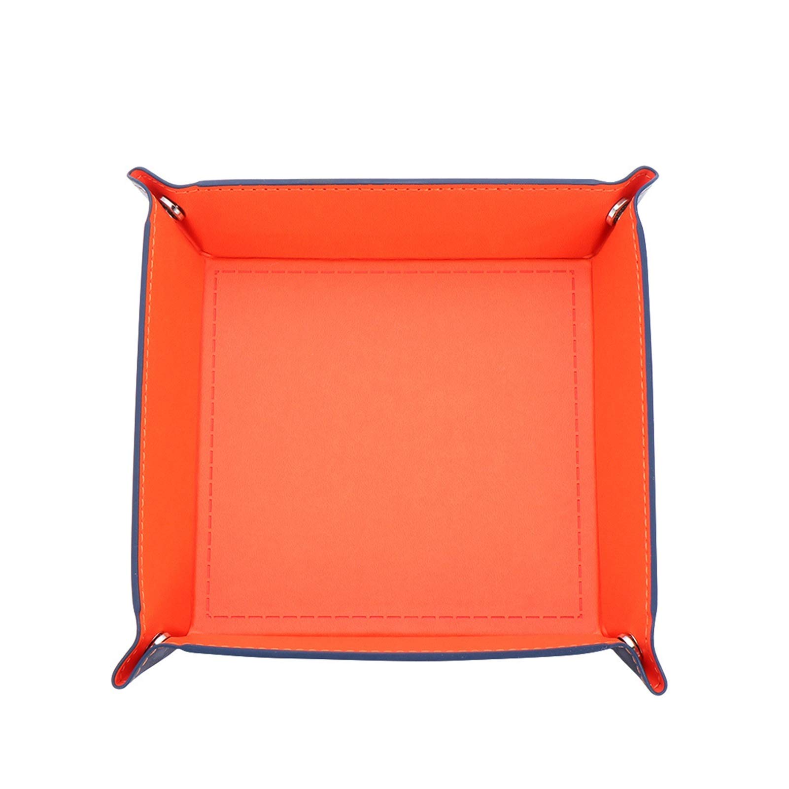 Foldable PU Leather Decorative Tray - Desktop Storage Box for Keys, Coins, Dice & Table Games | Square Home Organization Decor | Perfect for Gaming, Office & Living Room (Orange)