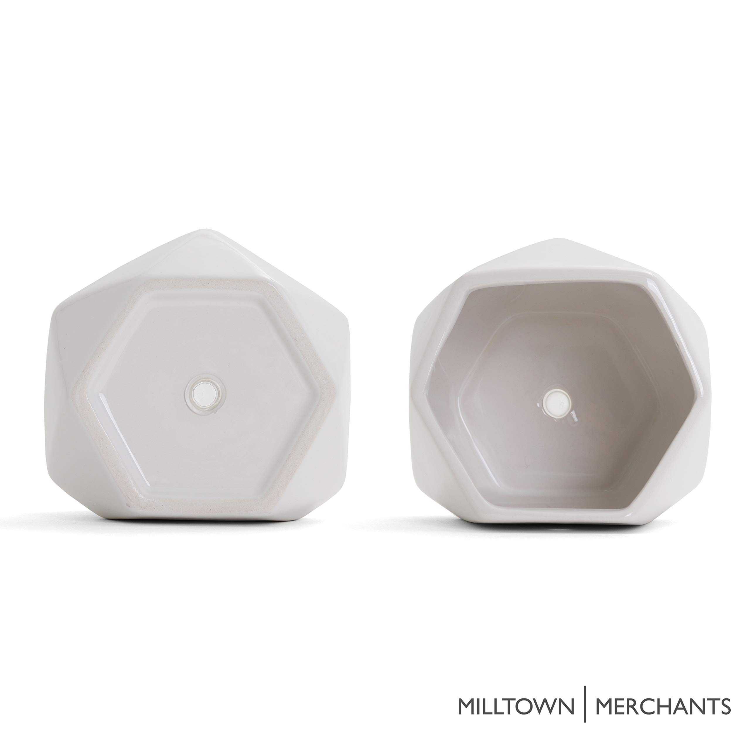 Milltown Merchants White Ceramic Geometric Wall Planters - Hanging Vases for Succulents & Air Plants - Modern Wall Mounted Plant Pots for Home & Office Decor (1 Pack, White) - Perfect for Living Walls, Bathrooms, and Indoor Vertical Gardens