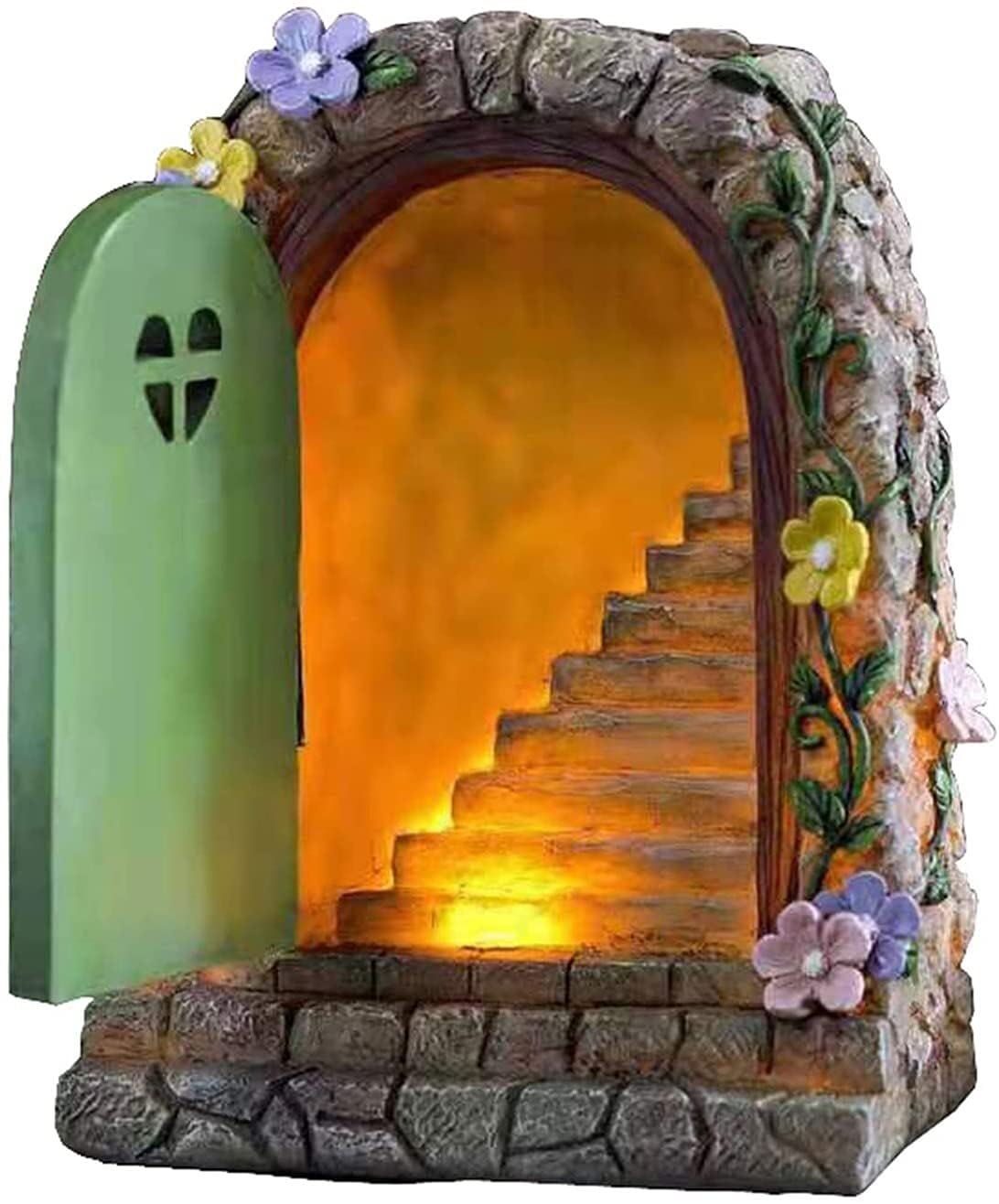 CHOUREN Solar-Powered Fairy Garden Stone Door Resin Ornament - Hand-Painted Outdoor Statue for Garden, Courtyard, Lawn & Yard Decoration | Perfect for Fairy Tale Landscaping & Magical Outdoor Displays