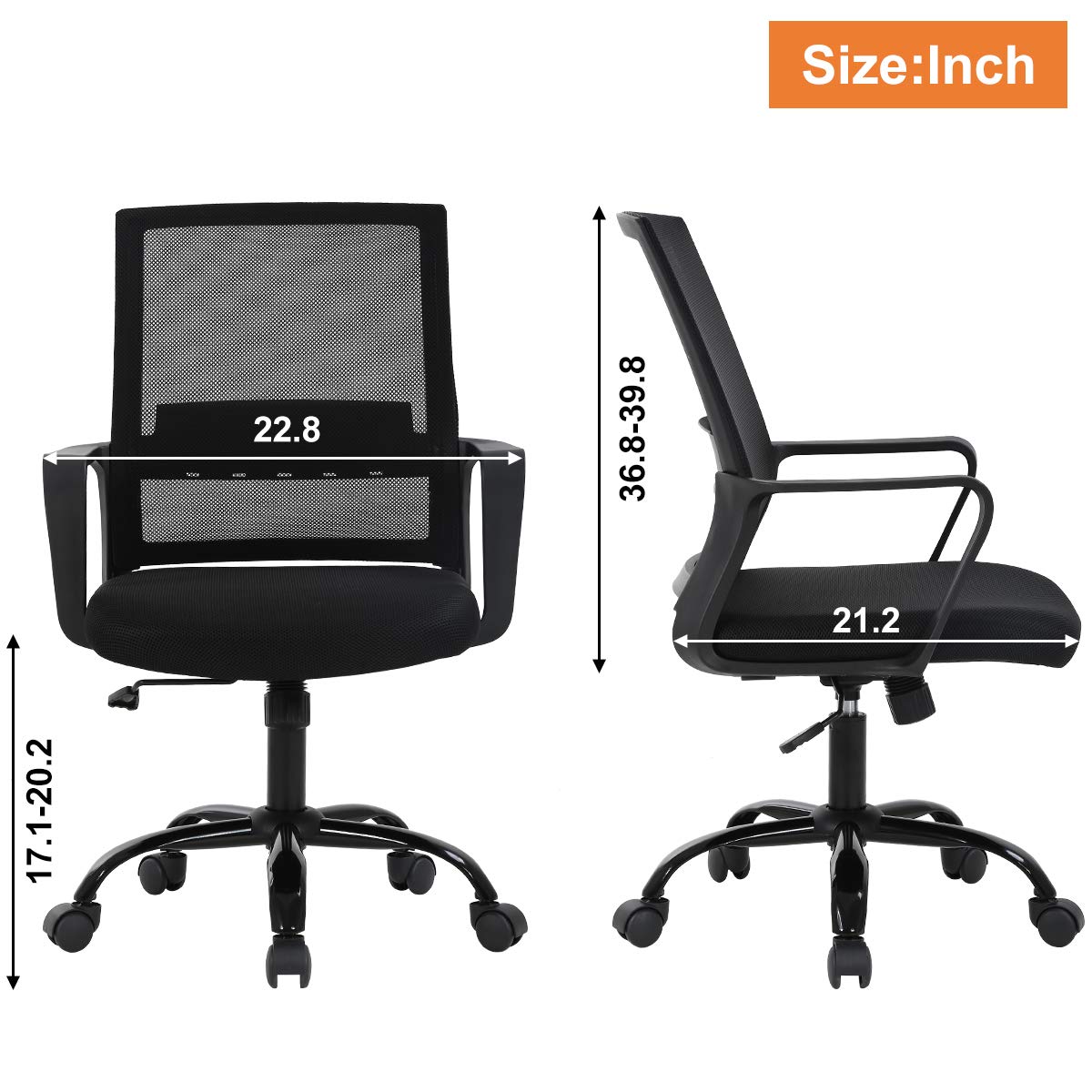 Ergonomic Mid-Back Mesh Office Chair with Adjustable Lumbar Support - Swivel Rolling Computer Desk Chair for Home & Office Use - 250lbs Weight Capacity (Black) - Perfect for Long Work Hours, Gaming & Study Sessions